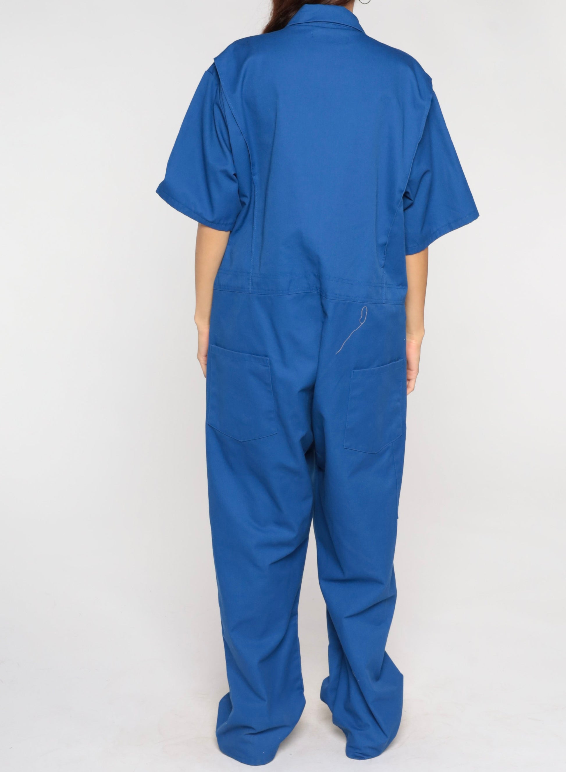 90s Blue Coveralls Short Sleeve Jumpsuit Men's 46 Extra Large