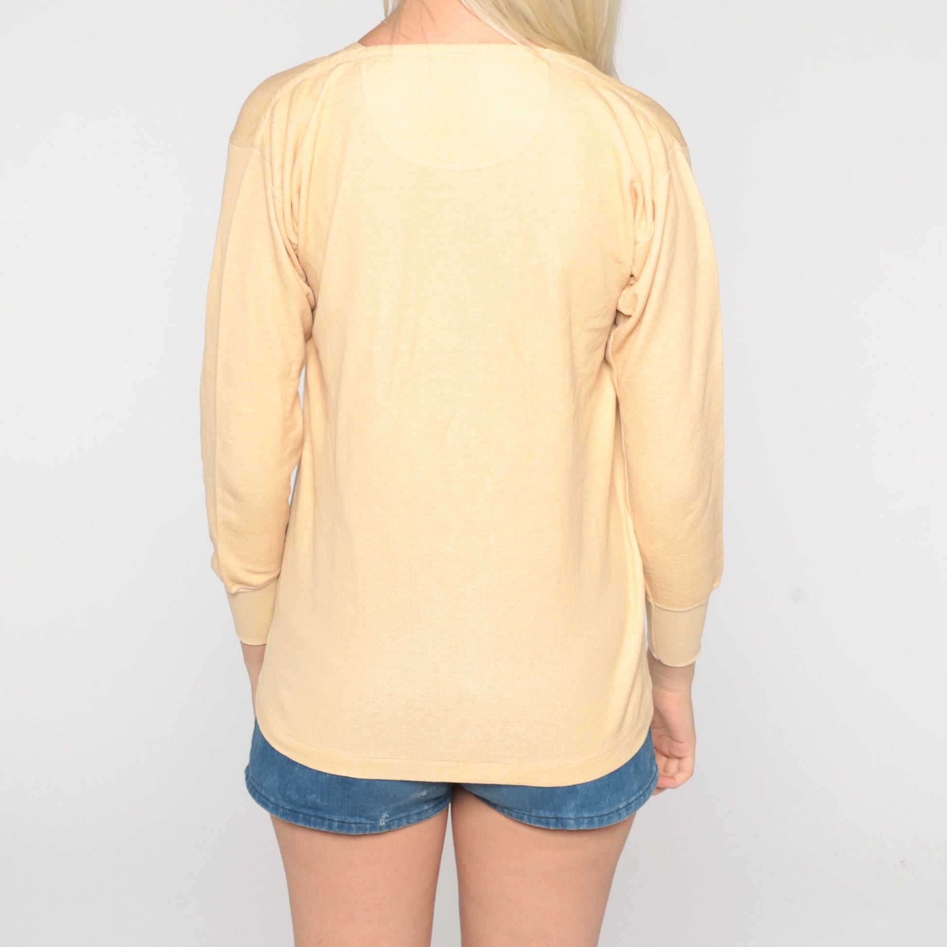 80s Riverlon Thermal Henley Peach Long Sleeve Button Up Medium