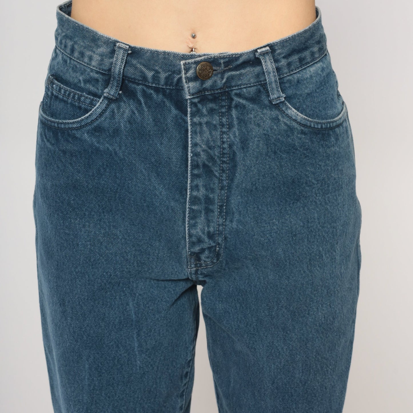 90s High Waist Tapered Jeans Dark Blue Denim Small 27
