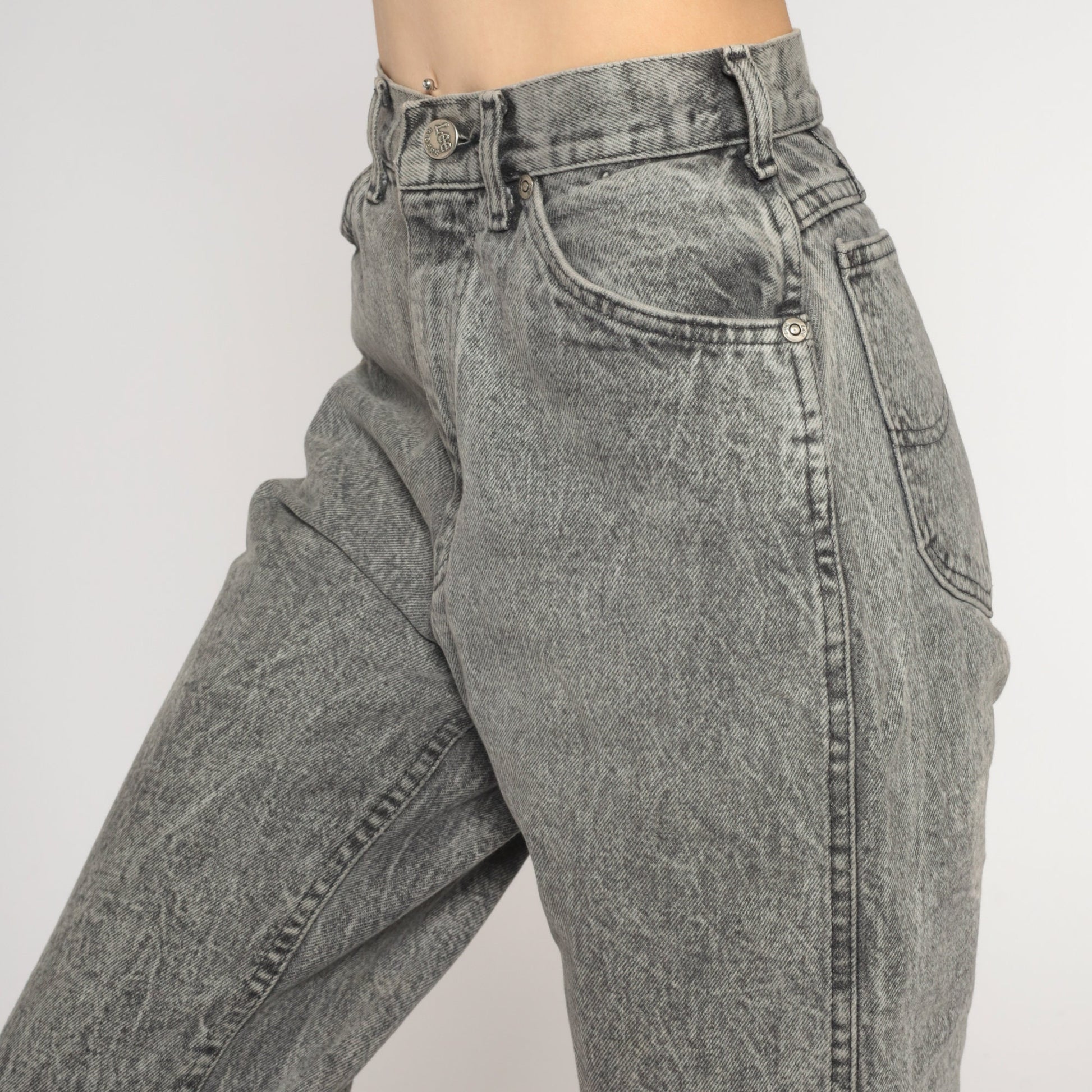 90s Lee Mom Jeans Grey Acid Wash High Waist Denim Extra Small