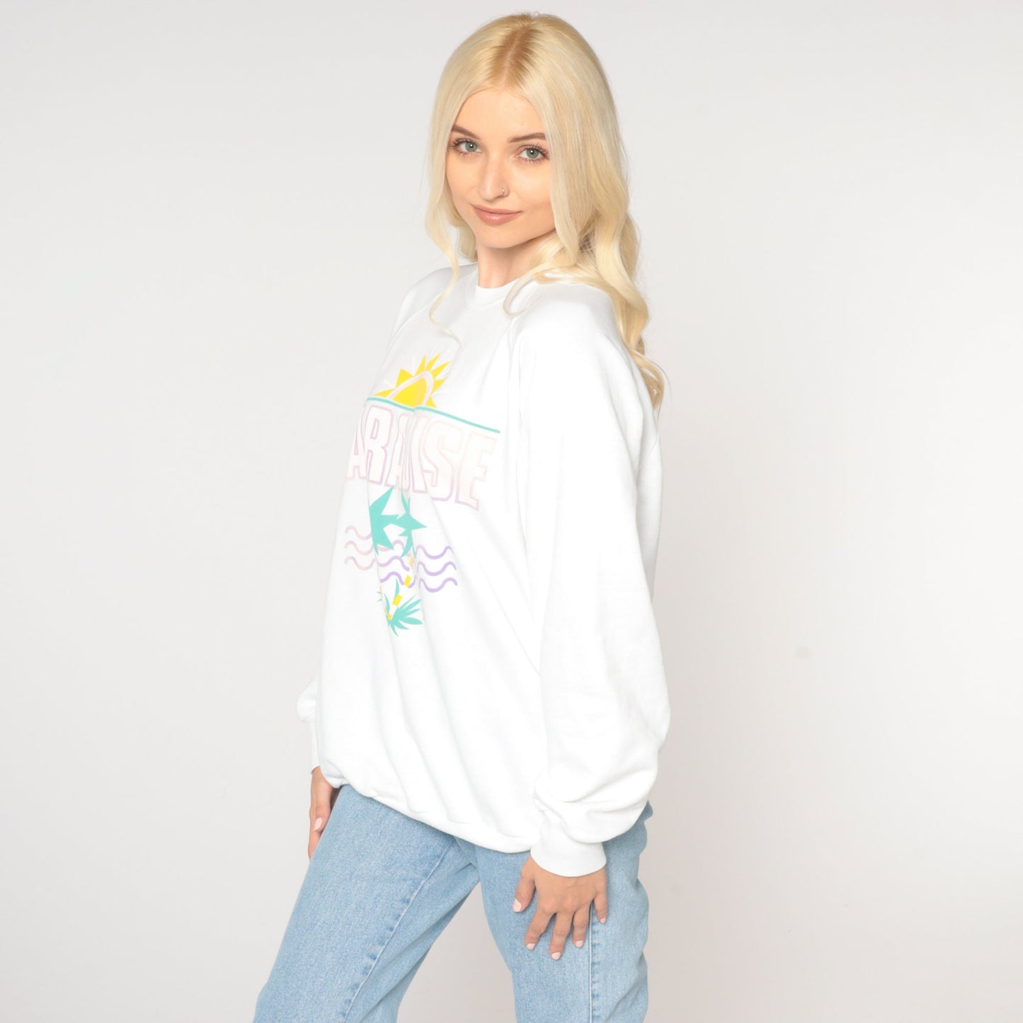 80s Tropical Beach Sunset Paradise Sweatshirt Graphic Crewneck Extra Large XXL