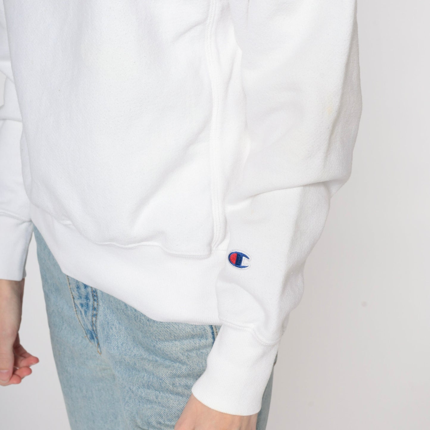 Y2K Champion White Crewneck Sweatshirt Plain Pullover Extra Small XS