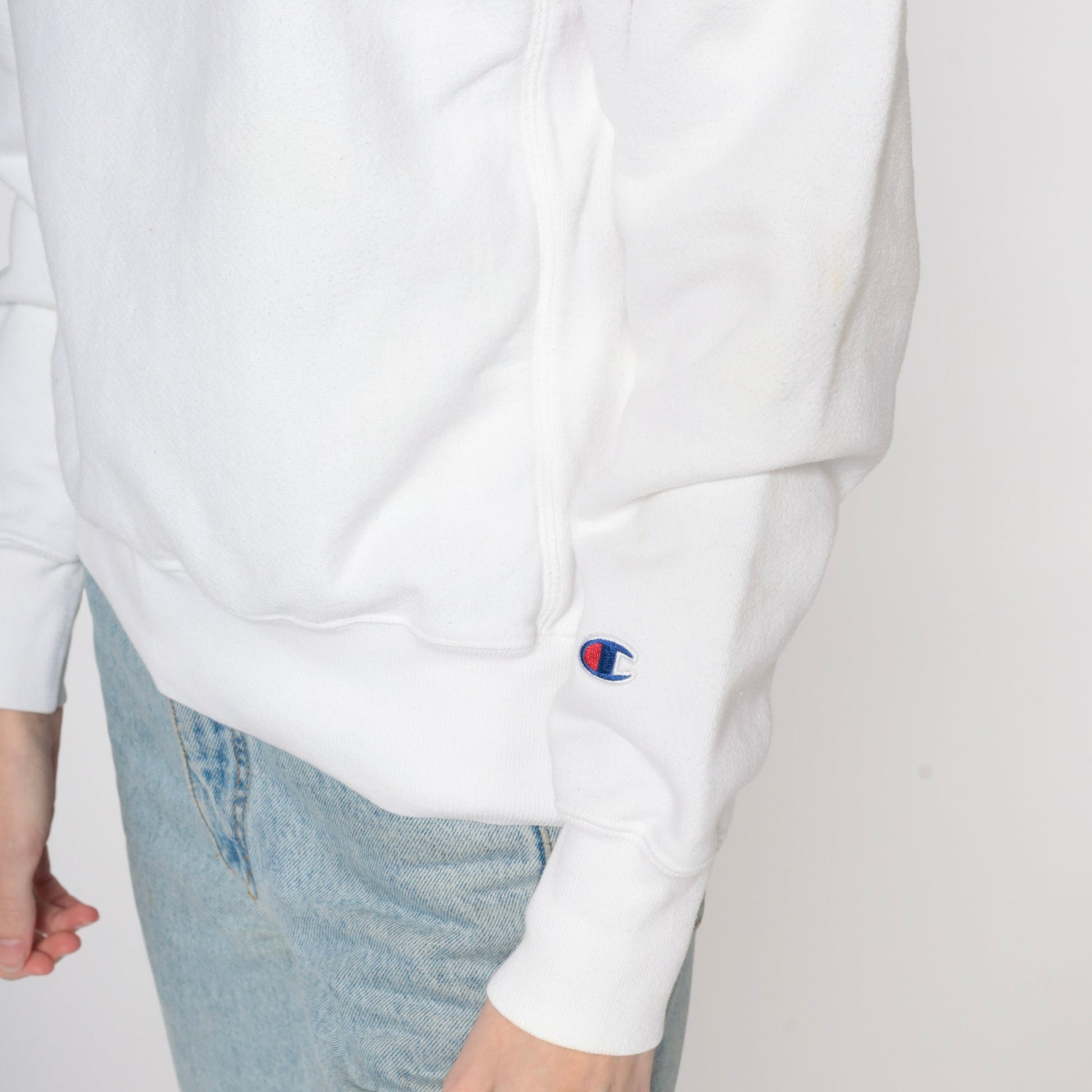 Y2K Champion White Crewneck Sweatshirt Plain Pullover Extra Small XS