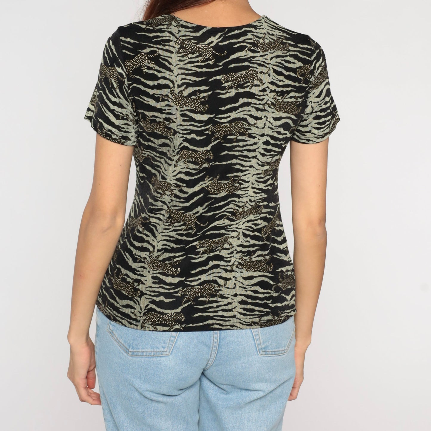 90s Bentley Leopard Animal Print Shirt Short Sleeve Blouse Small Medium