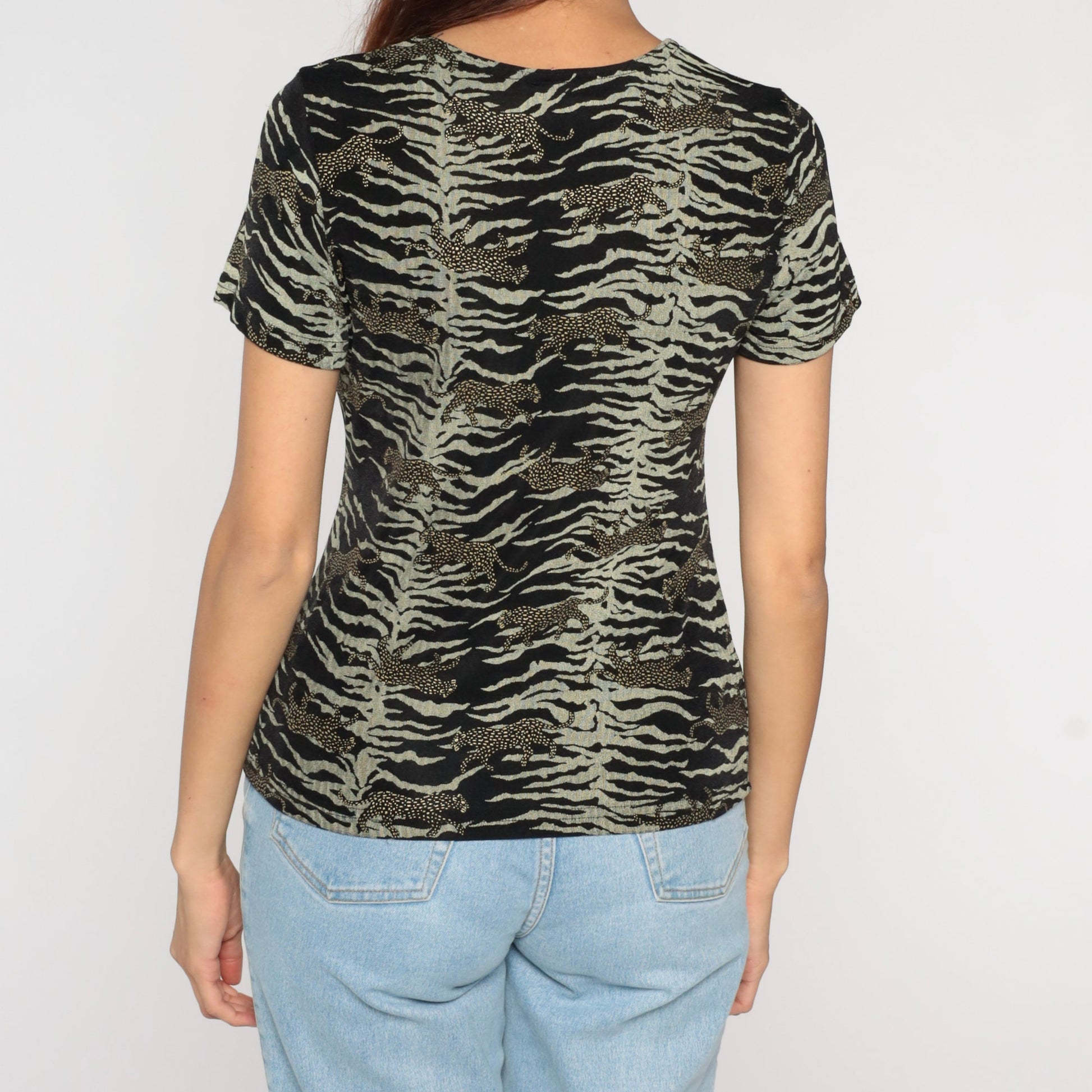 90s Bentley Leopard Animal Print Shirt Short Sleeve Blouse Small Medium