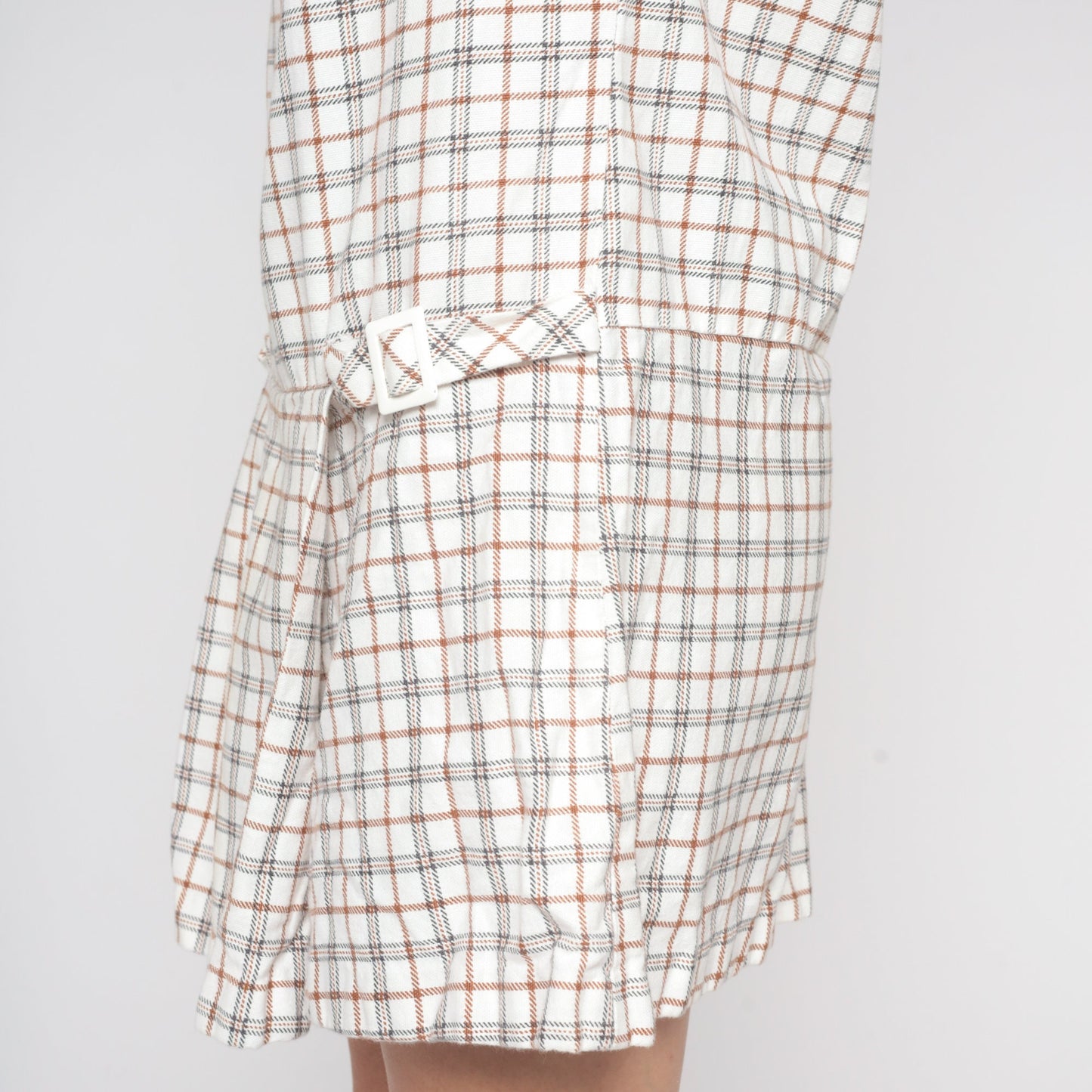 60s White Plaid Drop Waist Scooter Dress Sleeveless Minidress Medium