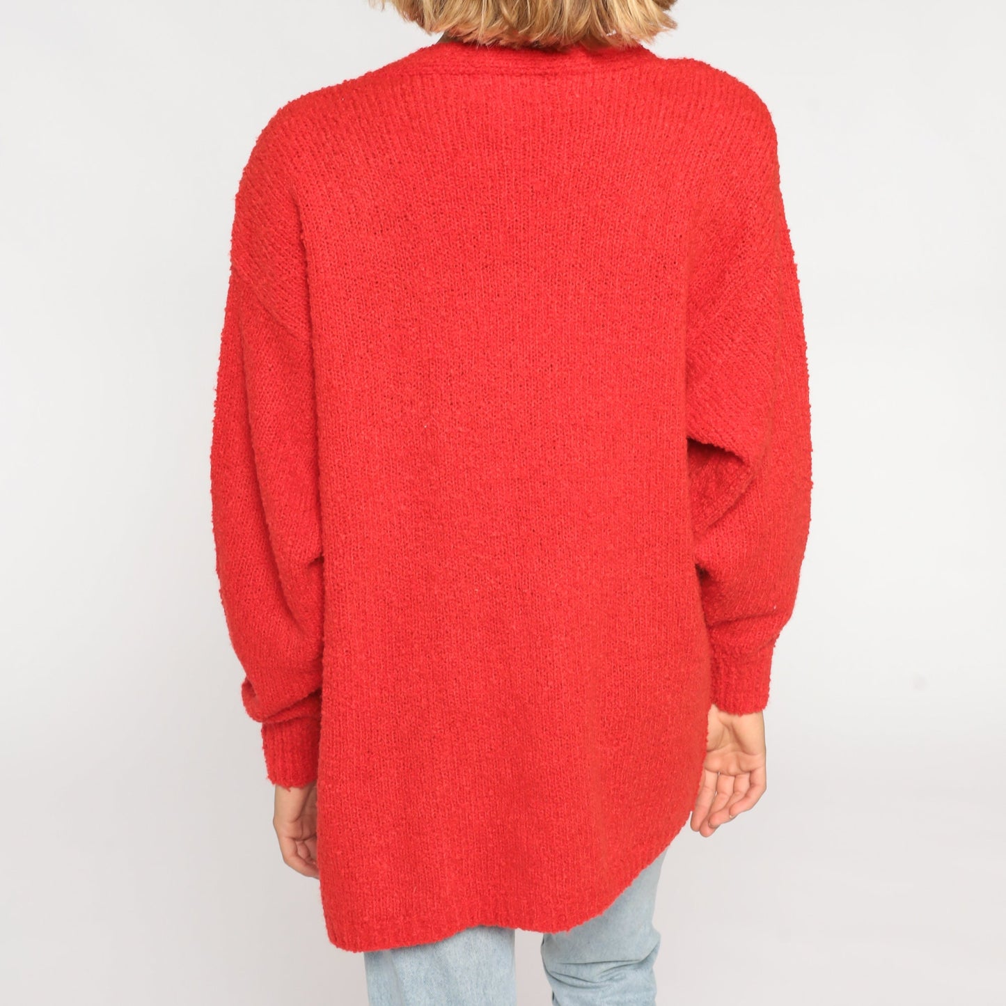 80s Red Cardigan Button-Up Knit Sweater Large L
