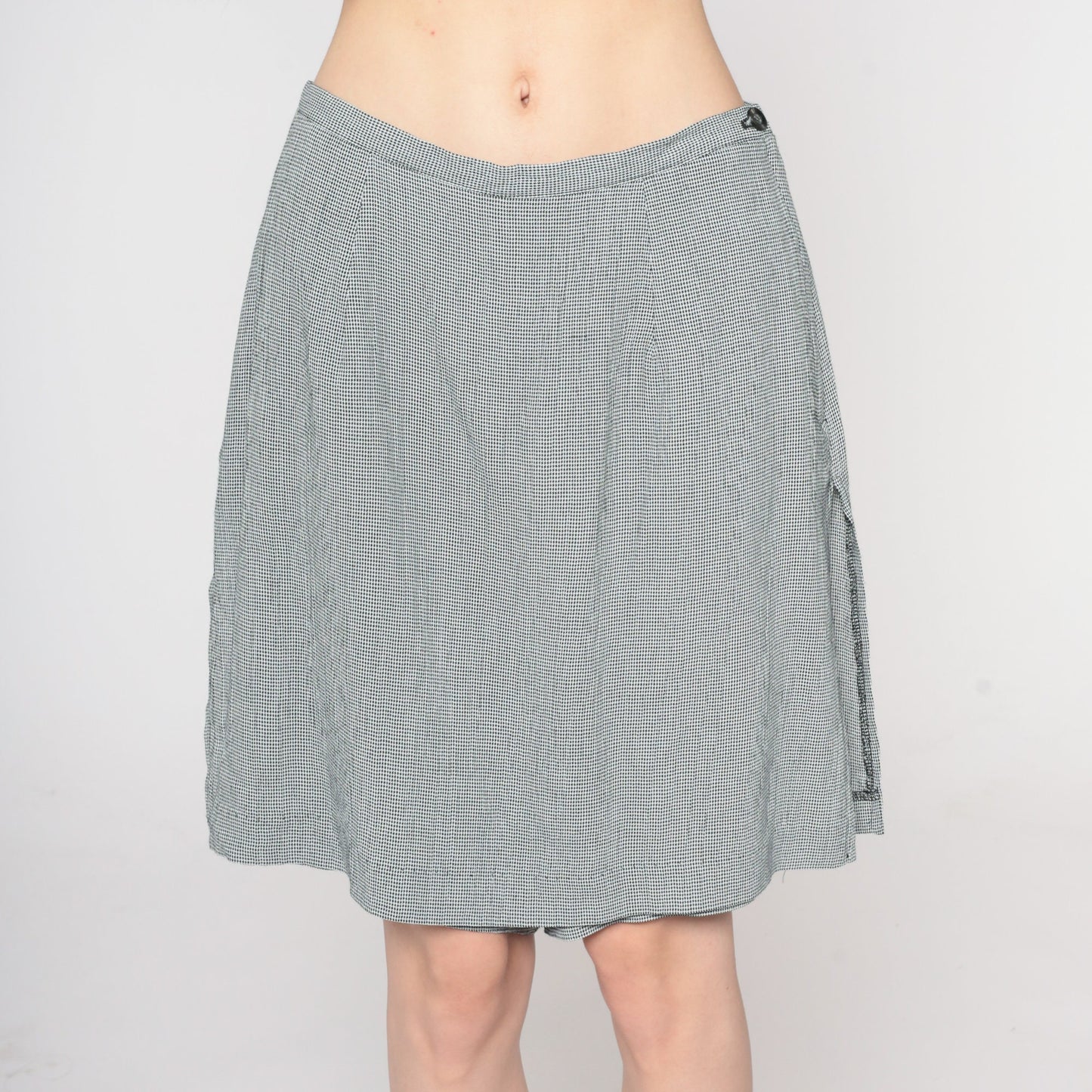 90s Black White Houndstooth Mini Skort High Waisted Side Slit Small S