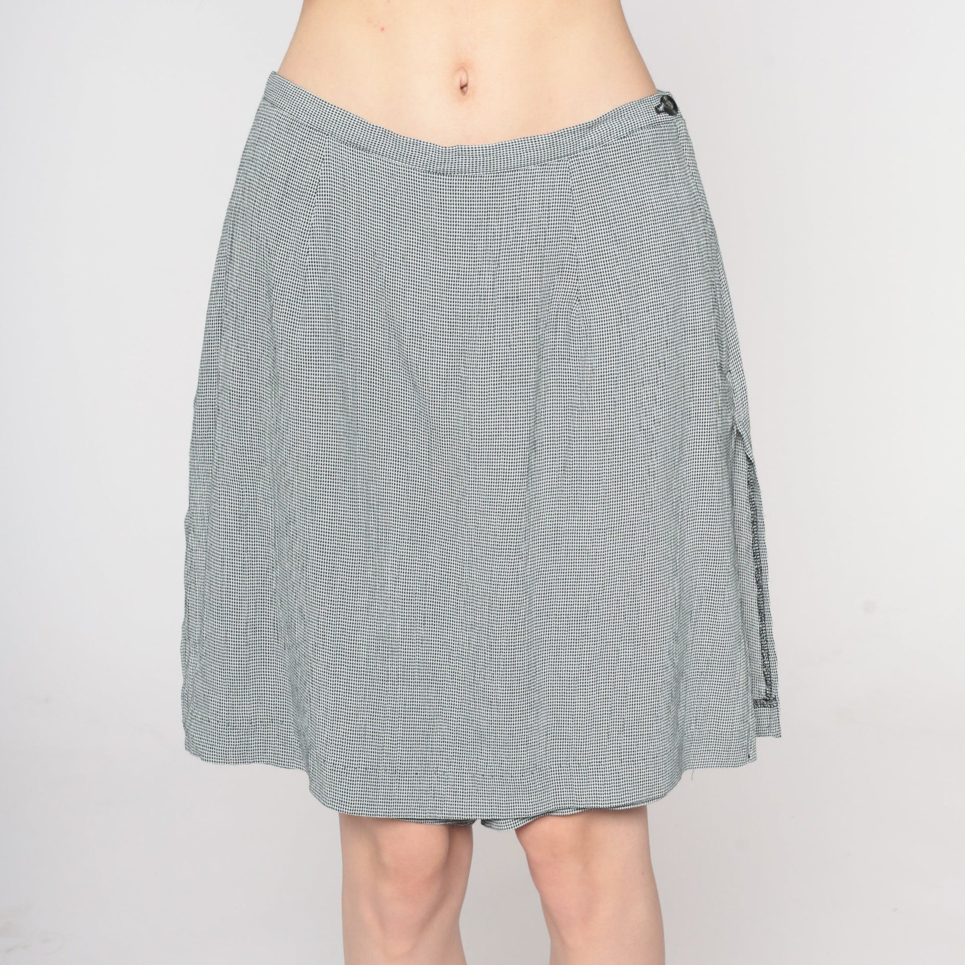 90s Black White Houndstooth Mini Skort High Waisted Side Slit Small S