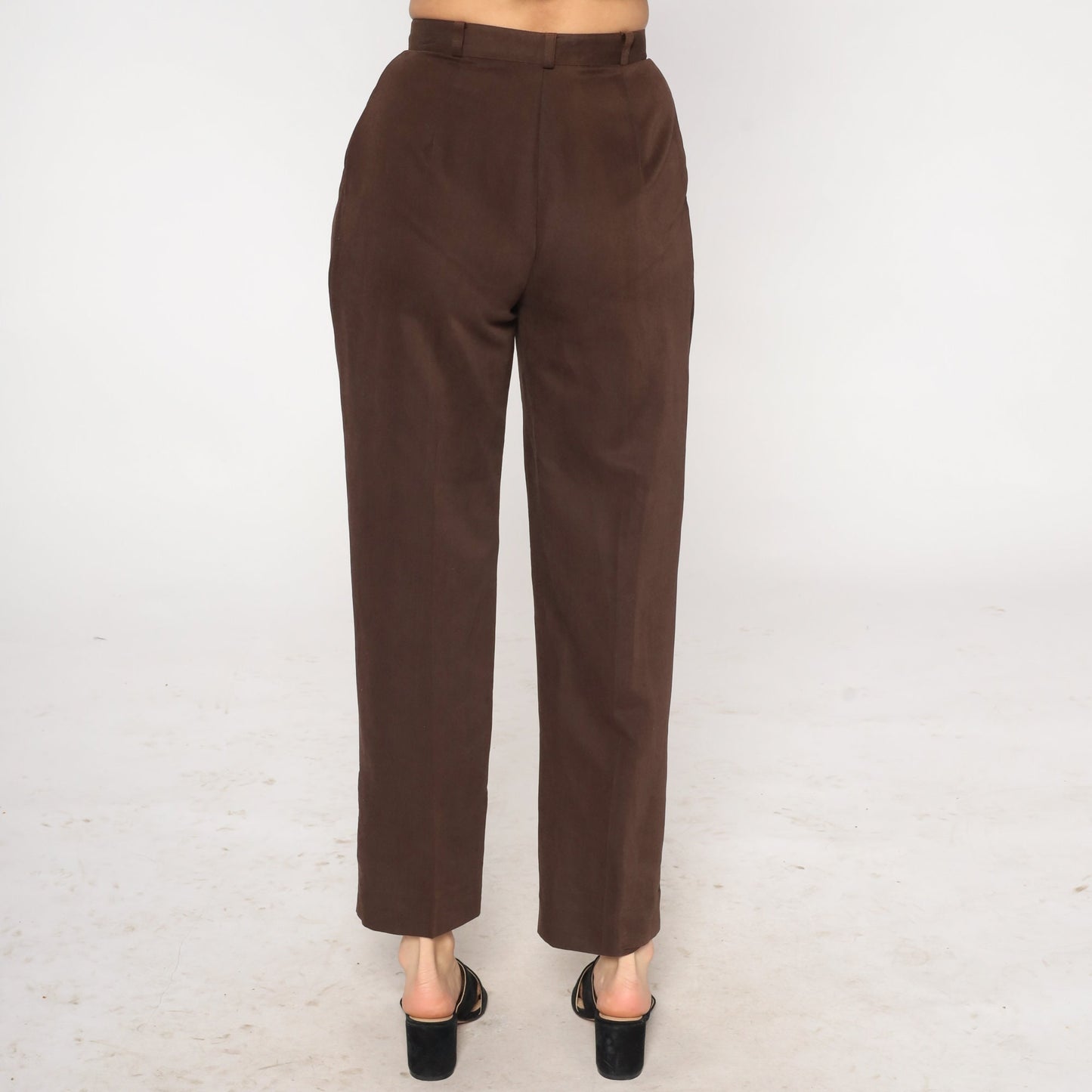90s Brown High-Waist Straight Leg Trousers Creased Pleated Small 4