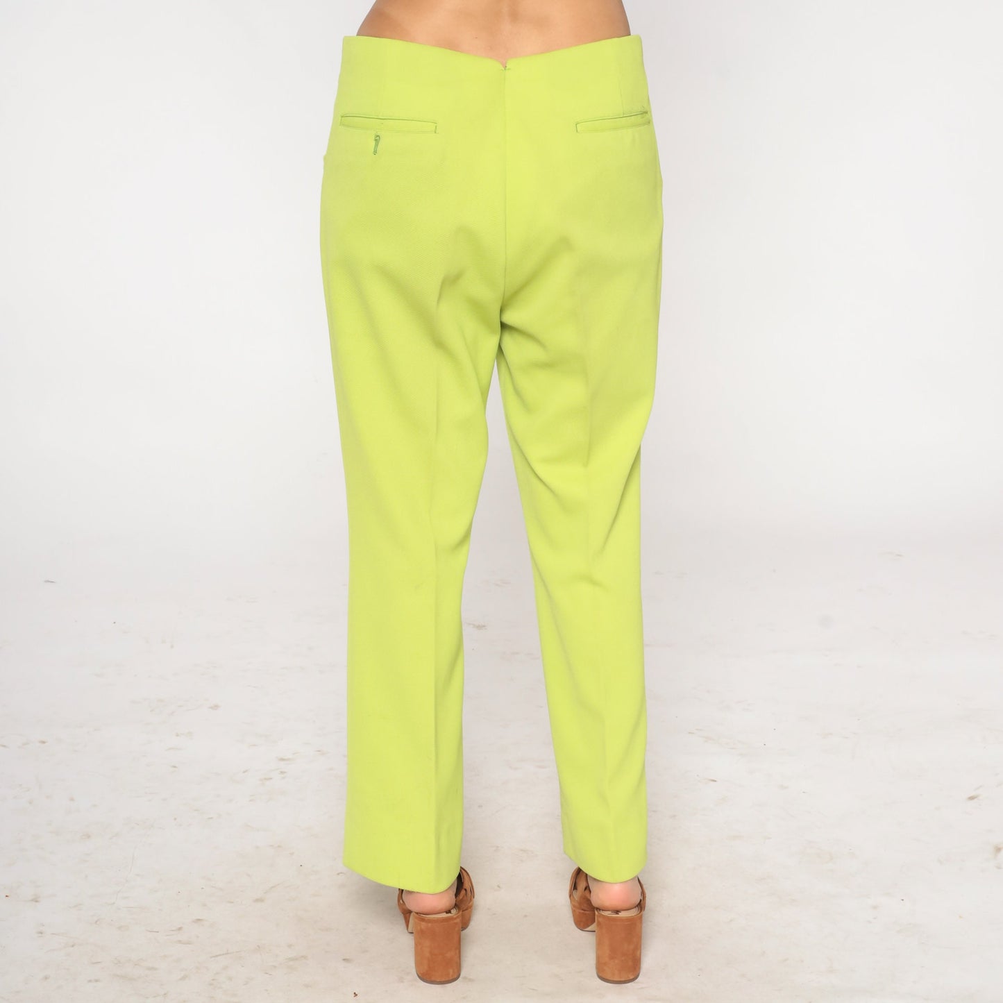 70s Chartreuse Straight Leg Trousers High Rise Mens 36
