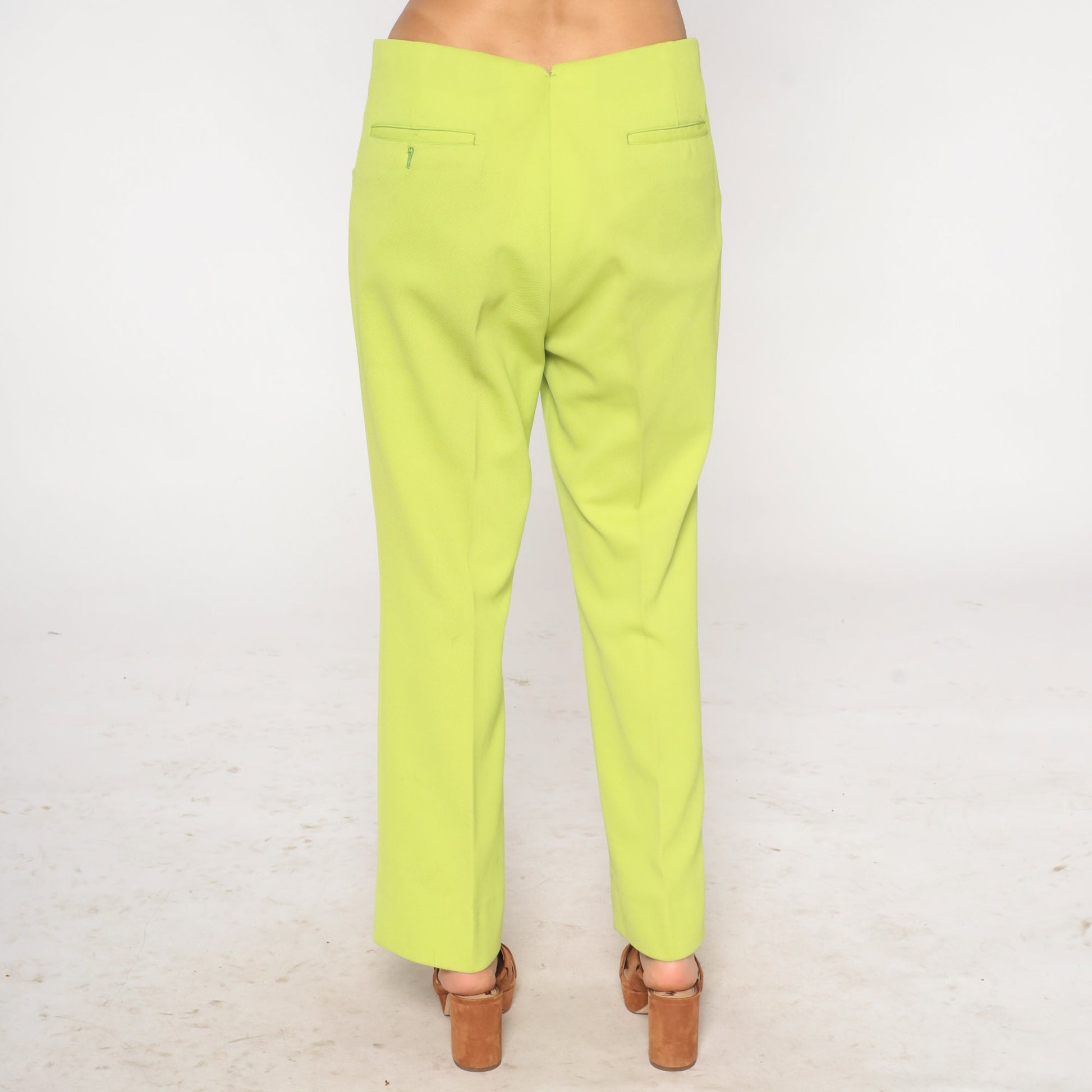 70s Chartreuse Straight Leg Trousers High Rise Mens 36