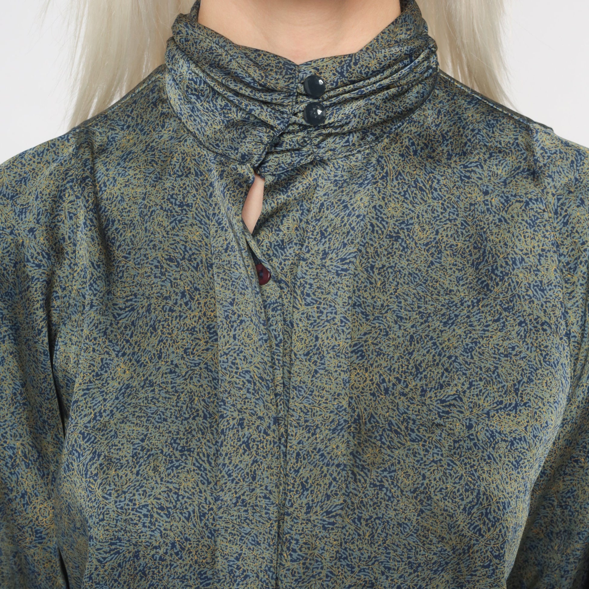 80s Abstract Print Mock Neck Blouse Long Sleeve Secretary Shirt Medium