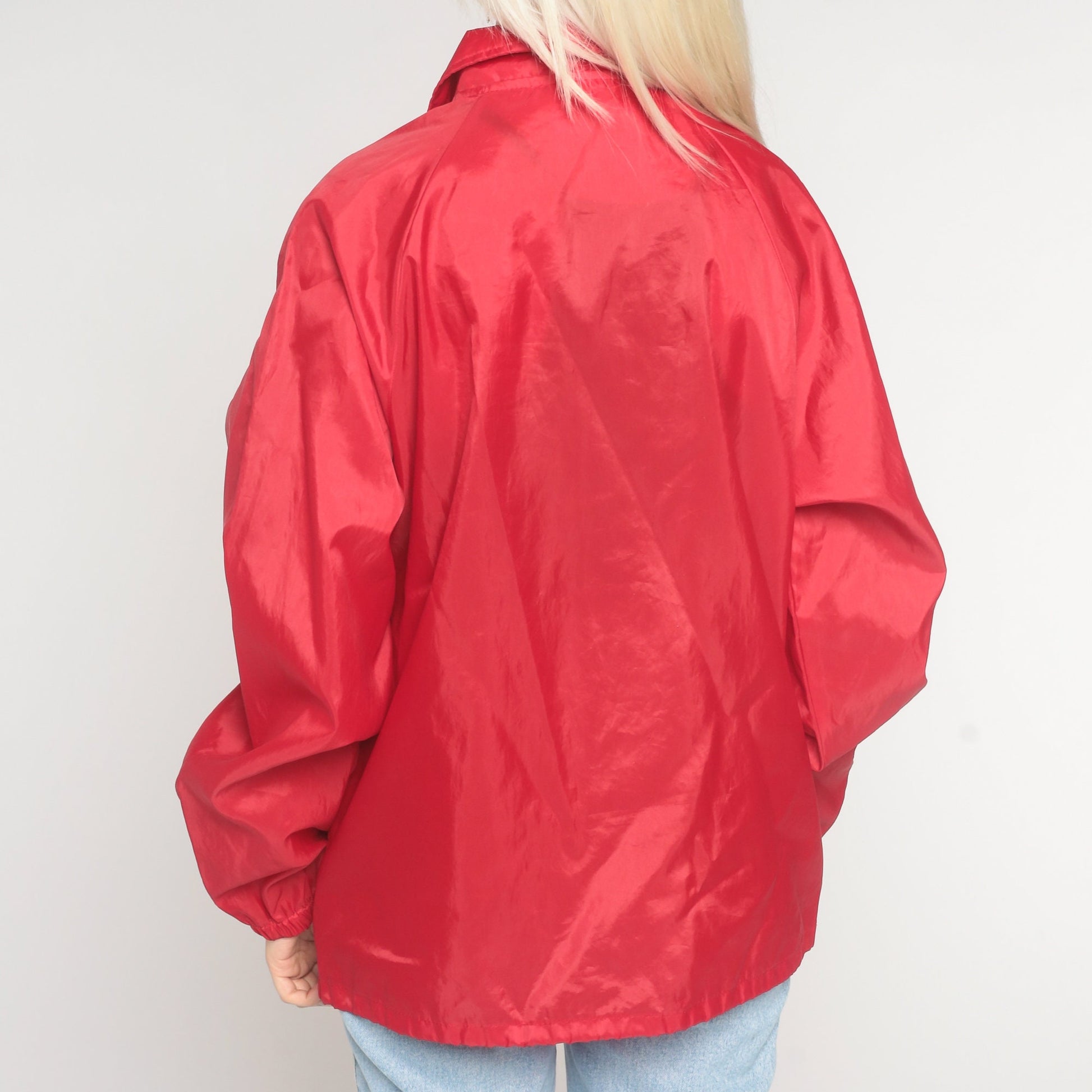 90s The Living Desert Owl Windbreaker Red Nylon Snap Jacket Medium