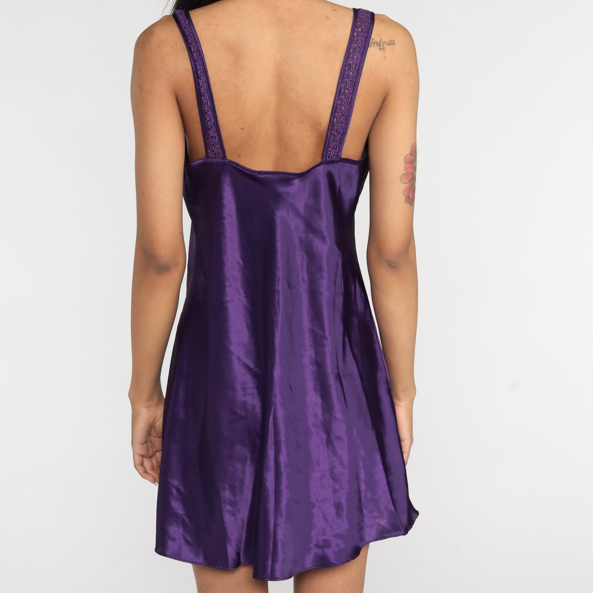 90s Purple Slip Dress Mini Lace Trim Sleeveless Nightgown Medium M