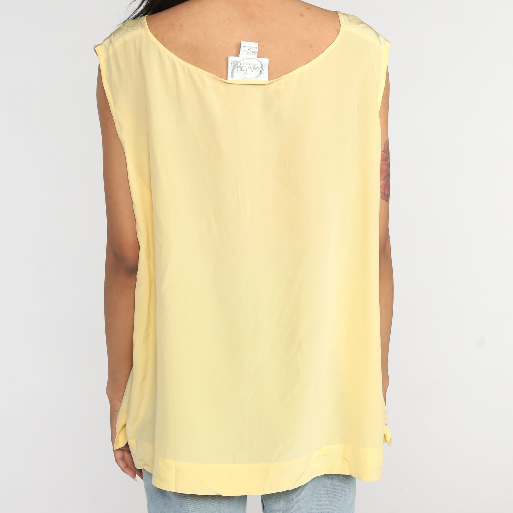 90s Diane Von Furstenberg Silk Tank Top Yellow XXL