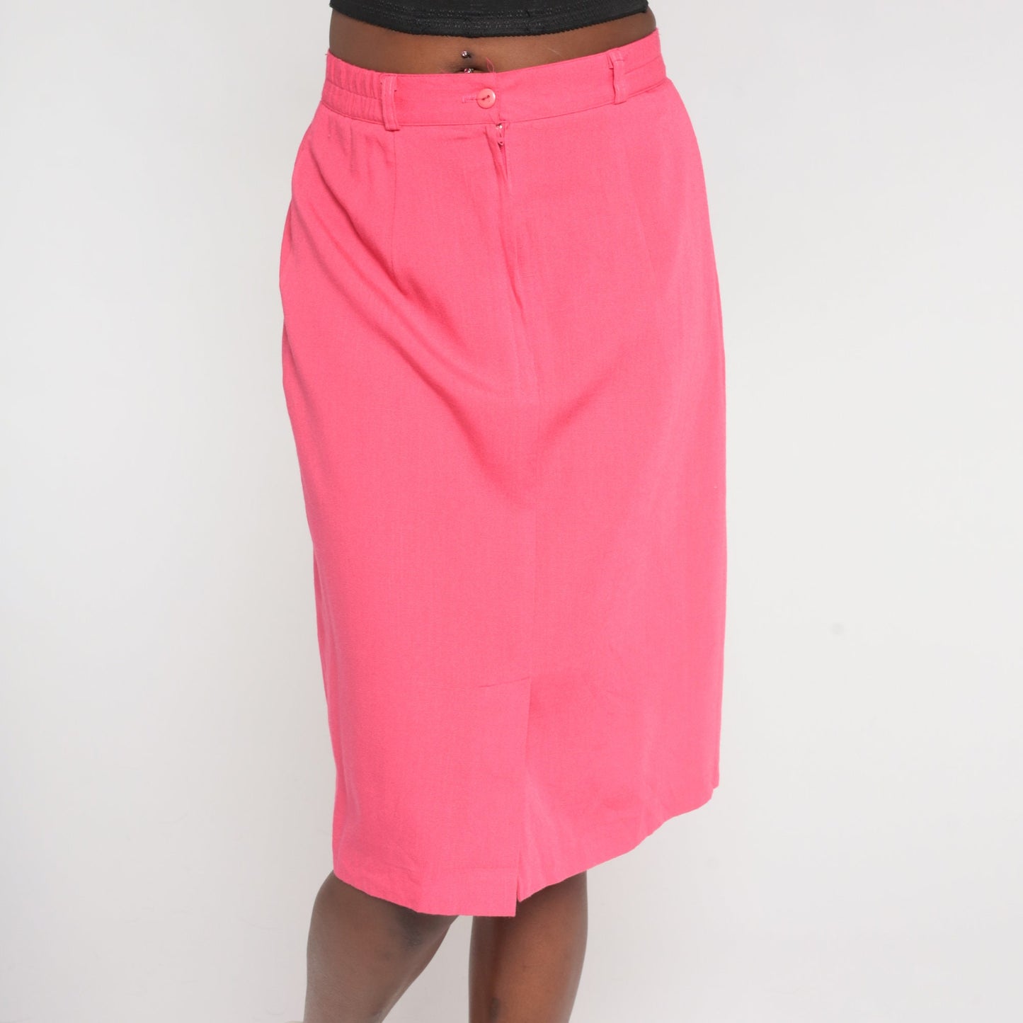 90s Pink Pencil Skirt High Waisted Knee Length Front Slit Medium 8