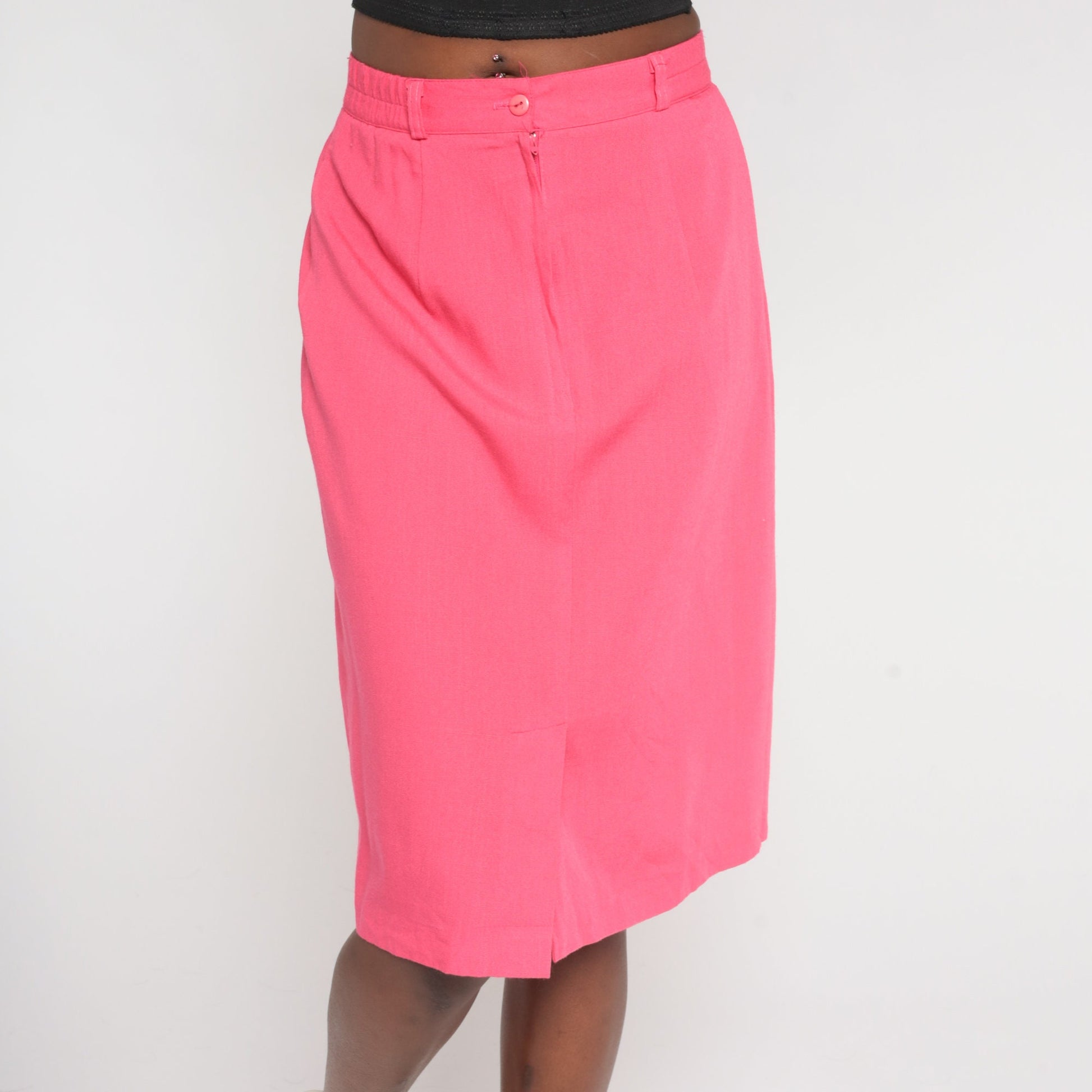 90s Pink Pencil Skirt High Waisted Knee Length Front Slit Medium 8