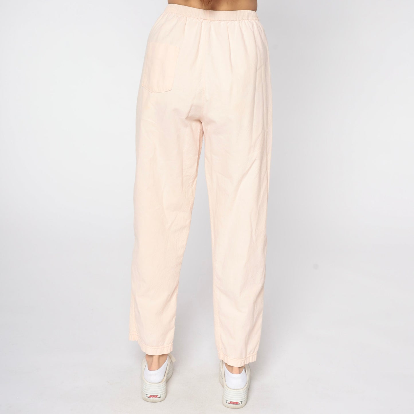80s Baby Pink Cotton Tapered Pants Elastic Waist Pull-On Medium