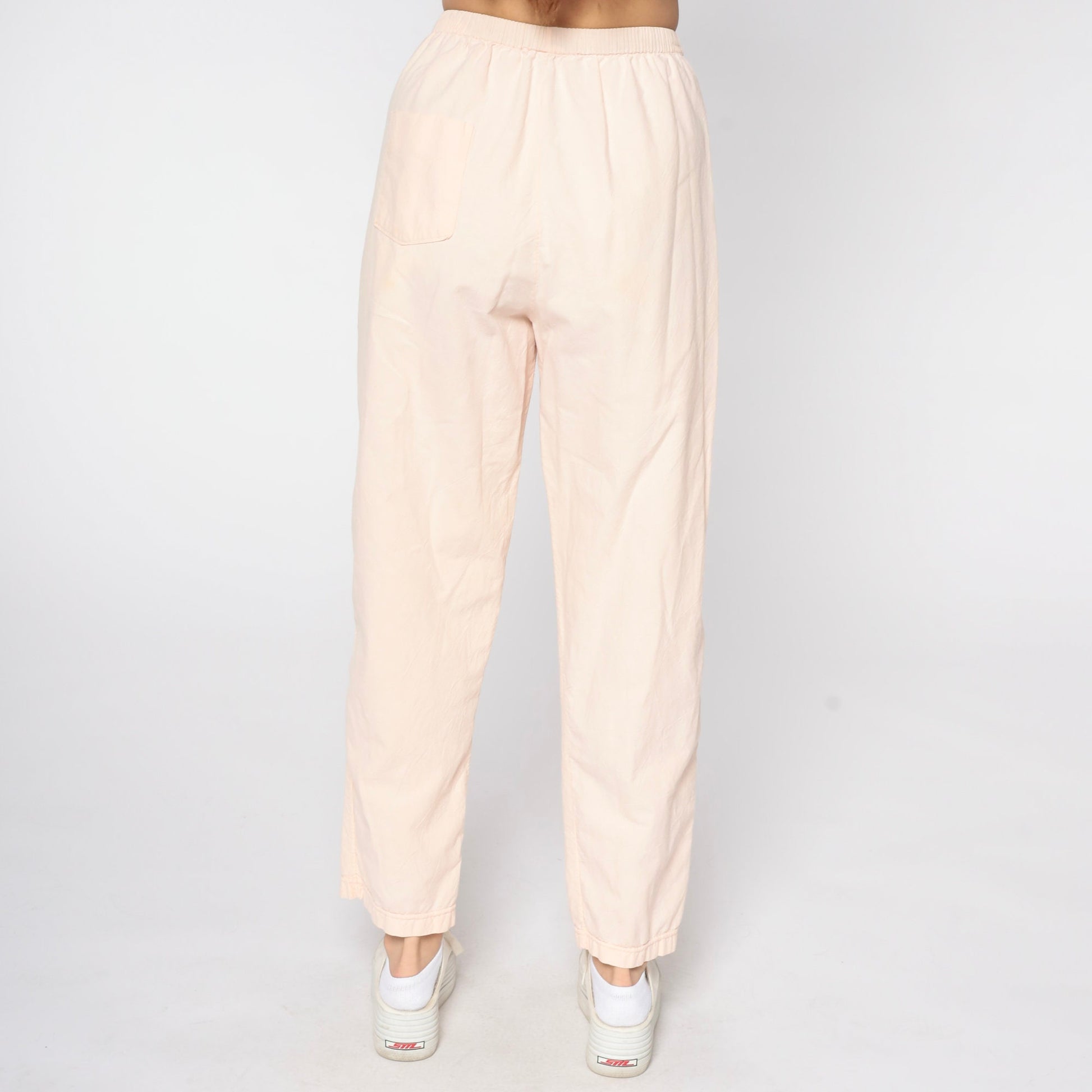 80s Baby Pink Cotton Tapered Pants Elastic Waist Pull-On Medium