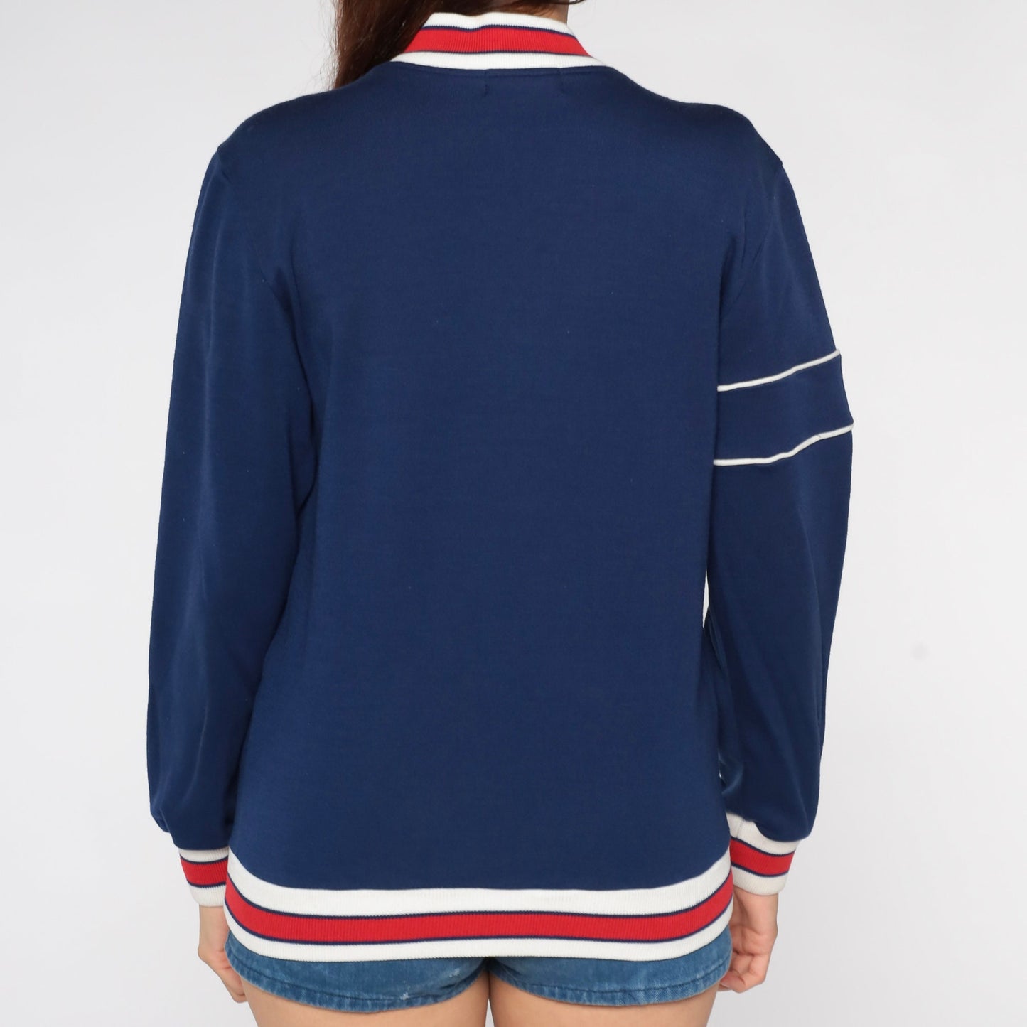 80s Devil Action Wear Track Jacket Blue Red Striped Crest Small
