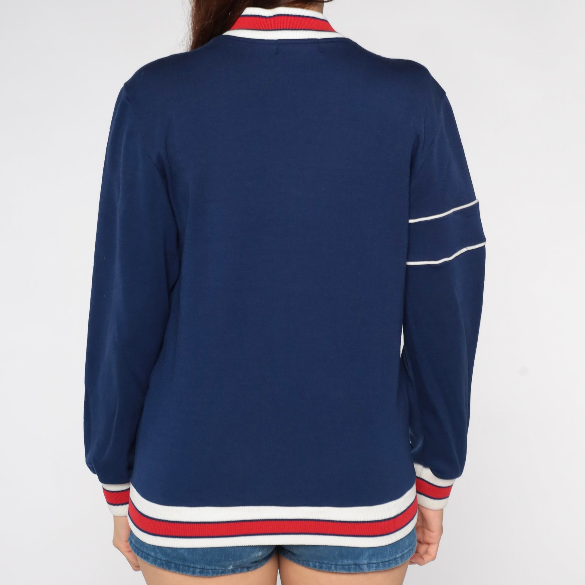 80s Devil Action Wear Track Jacket Blue Red Striped Crest Small