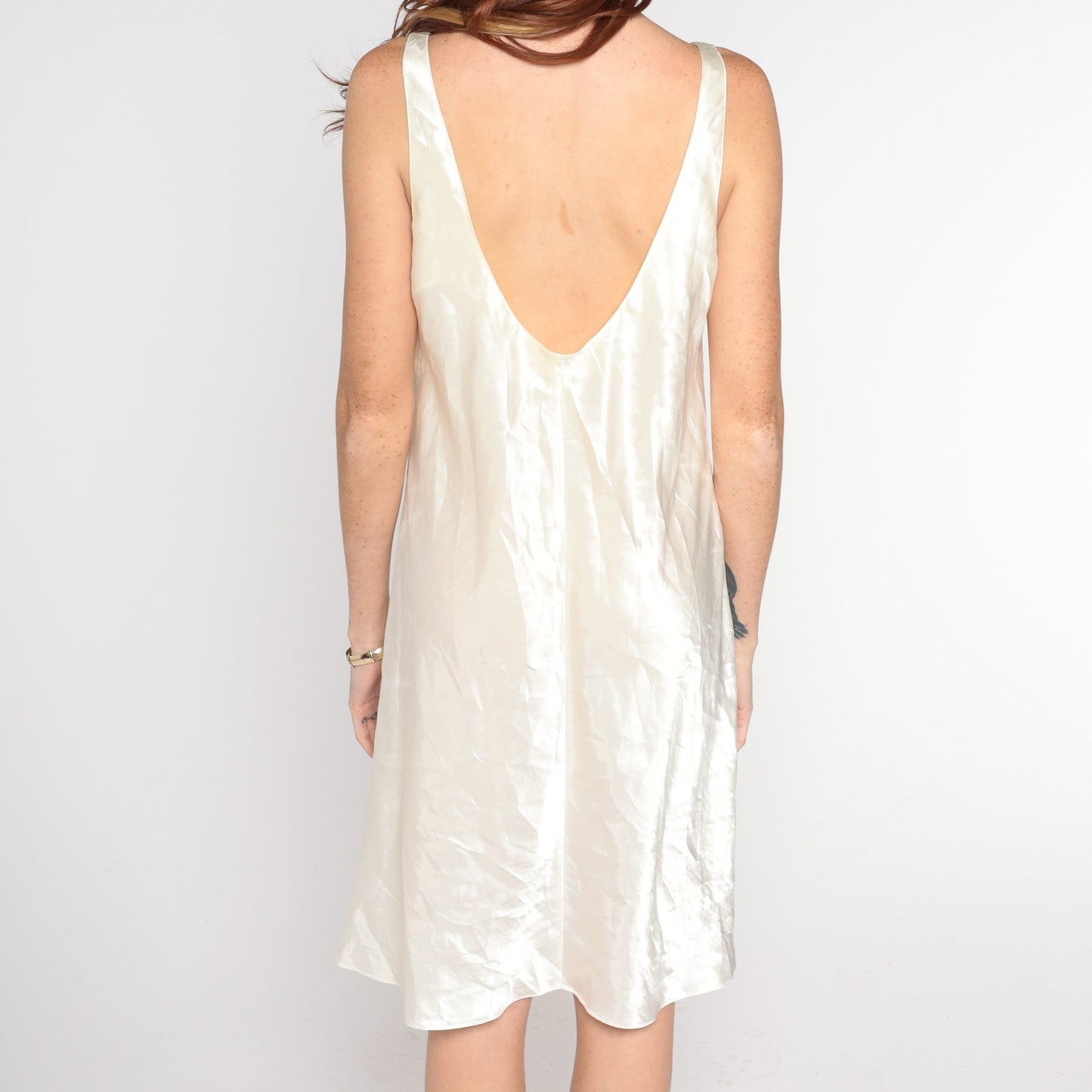90s Ivory Slip Dress Embroidered Hearts Low Back Sleeveless Mini Nightgown Medium
