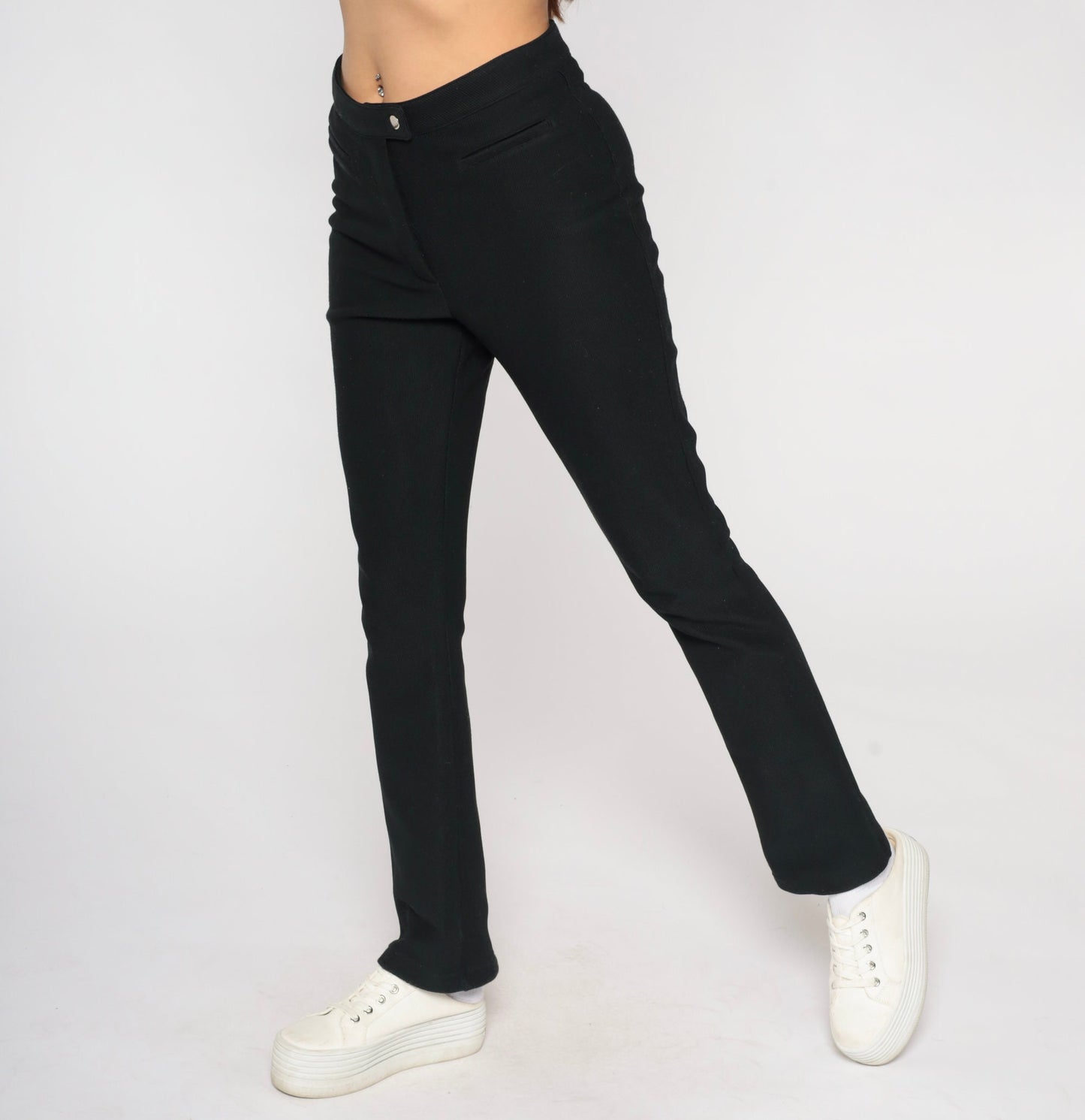 00s Black High-Rise Slim Trousers Y2K Fitted Pants Medium M