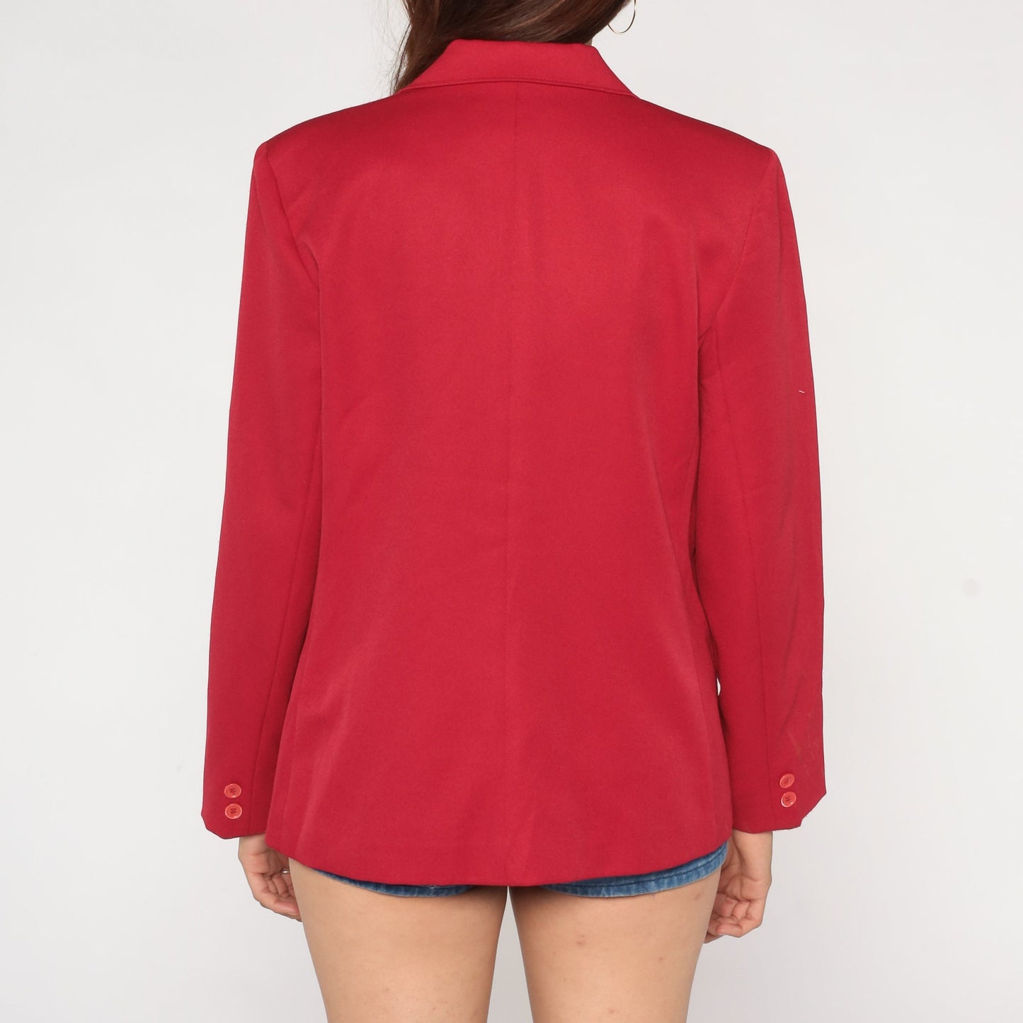 80s Red Blazer Jacket Button-Up Solid Formal Office Wear Medium M
