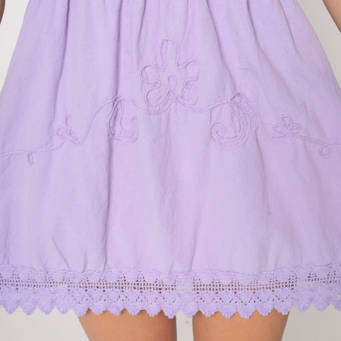 00s Lavender Strapless Mini Dress Crochet Smocked Embroidered Extra Small