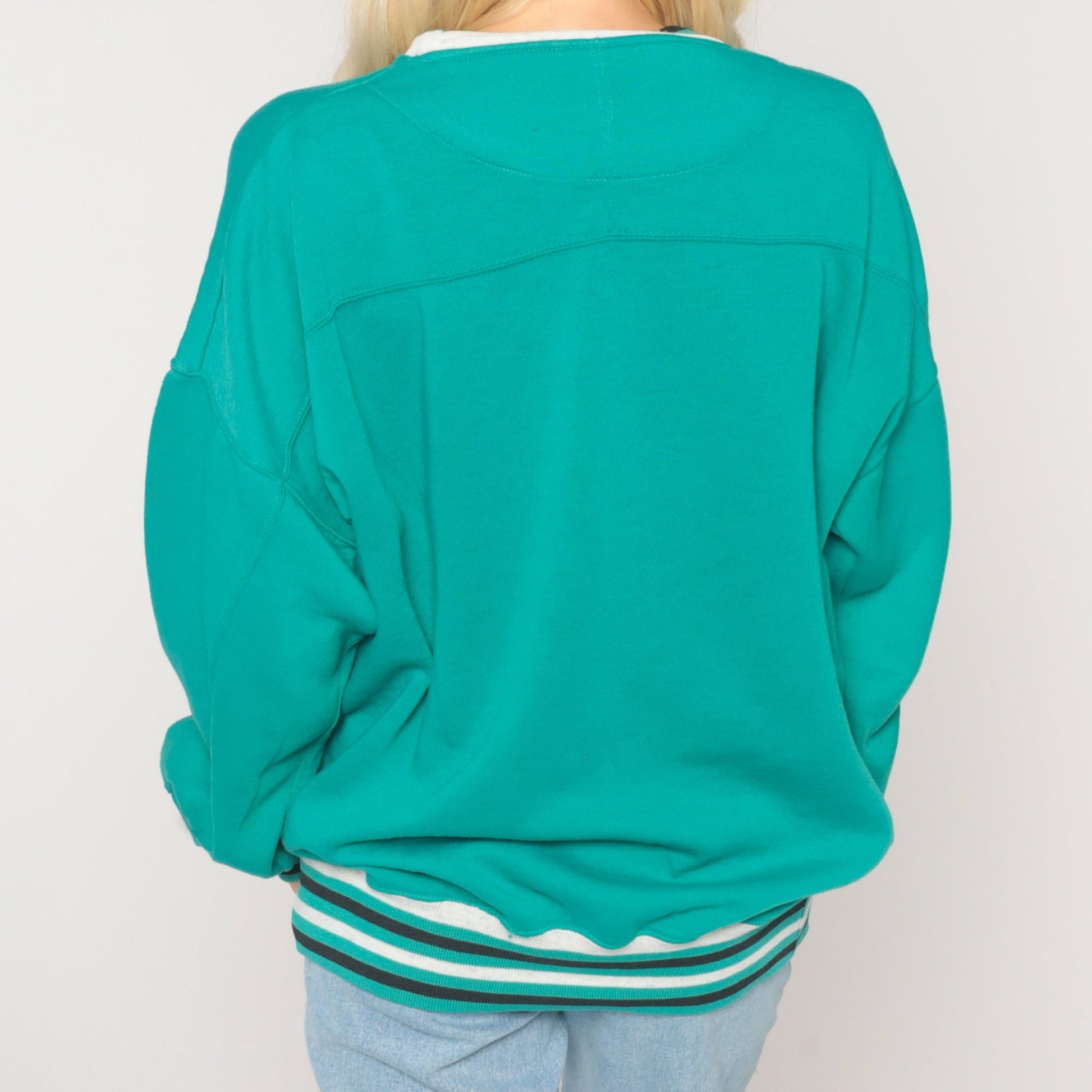 90s River Course Alisal Golf Sweatshirt Teal Striped Ringer Extra Large XXL