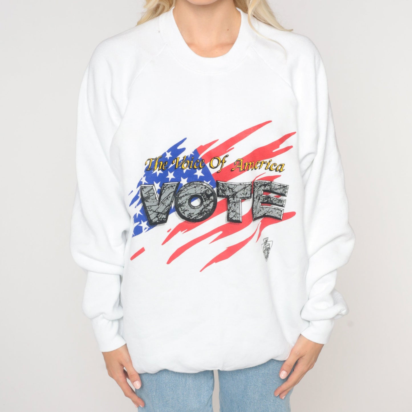 90s Voice of America Vote Sweatshirt Raglan Graphic Crewneck Extra Large