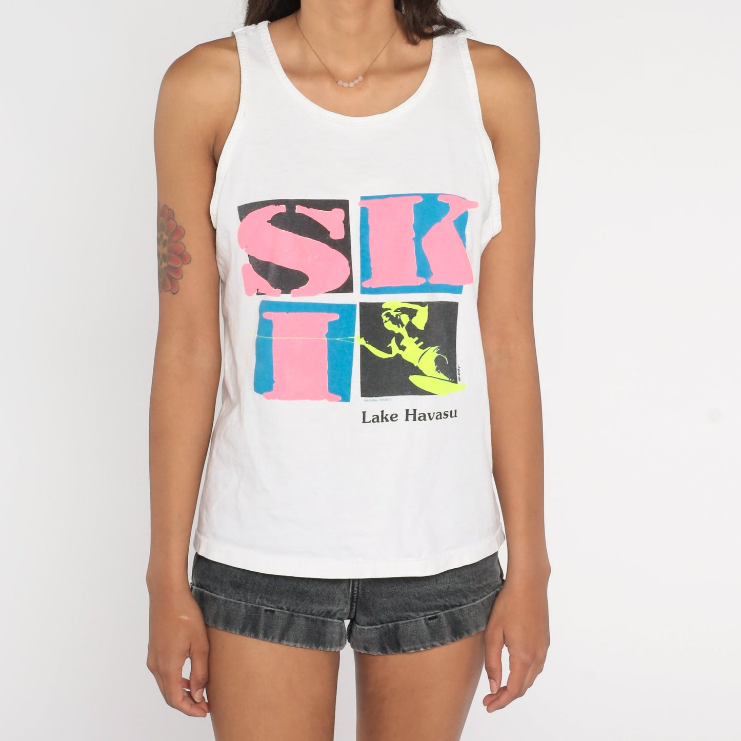 90s Jet Ski Lake Havasu Neon Graphic Tank Top Cotton Medium