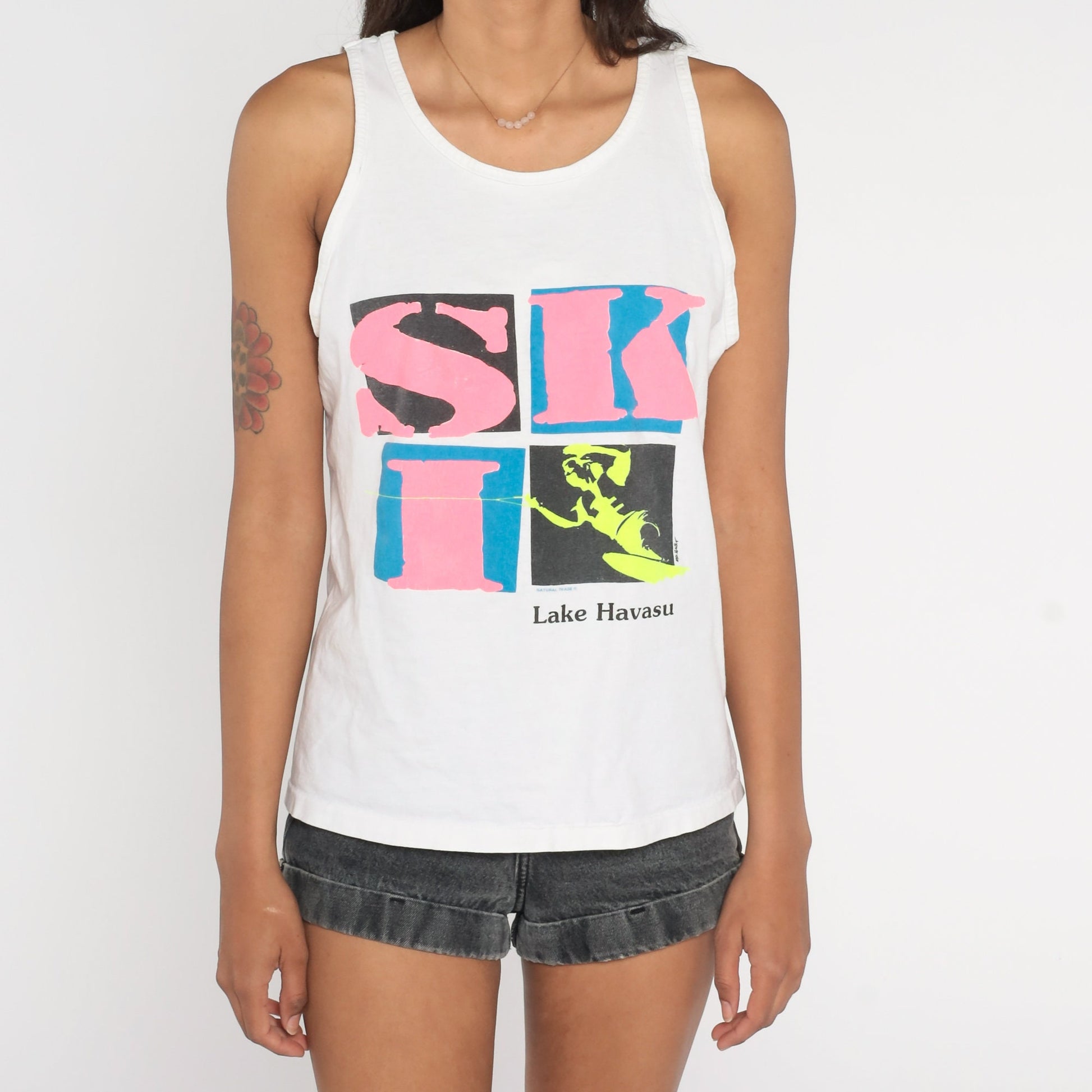 90s Jet Ski Lake Havasu Neon Graphic Tank Top Cotton Medium