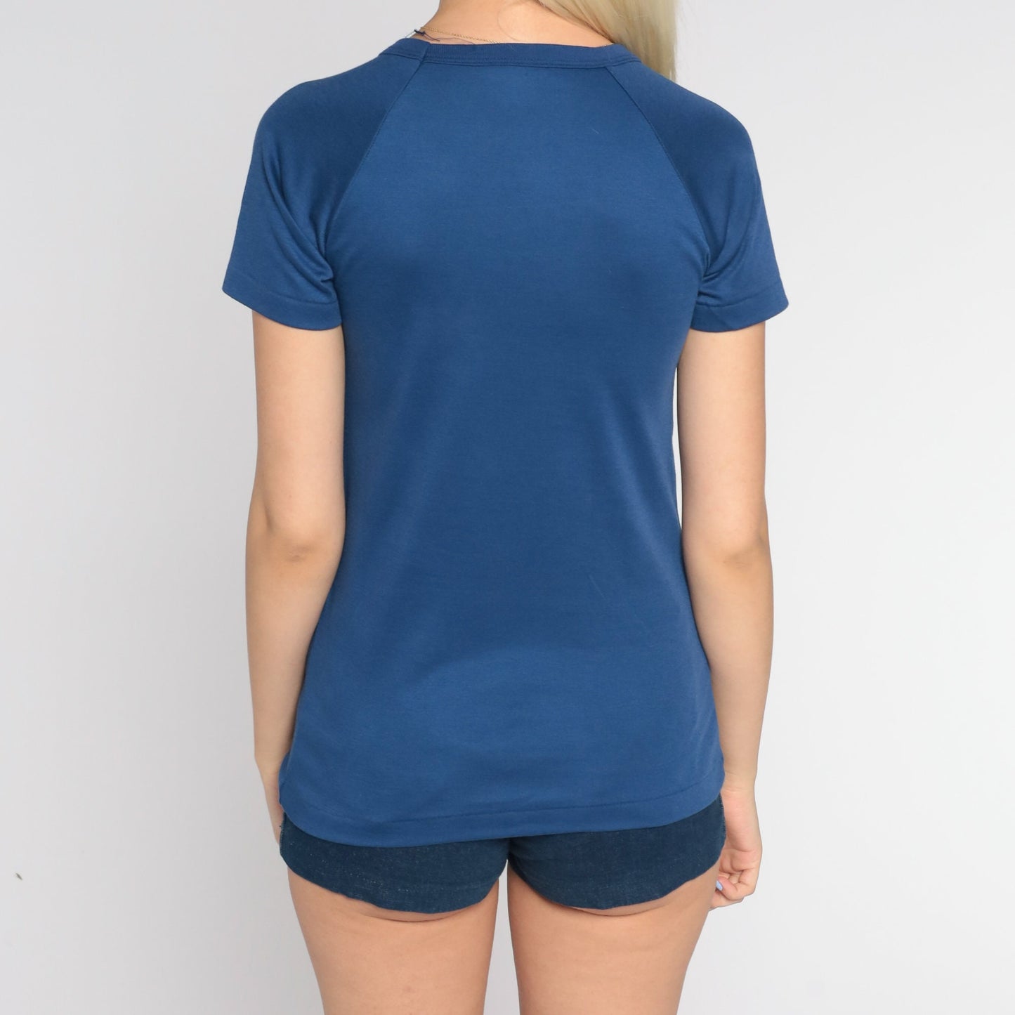 80s Australia Graphic V-Neck Raglan T-Shirt Navy Single Stitch Extra Small XS