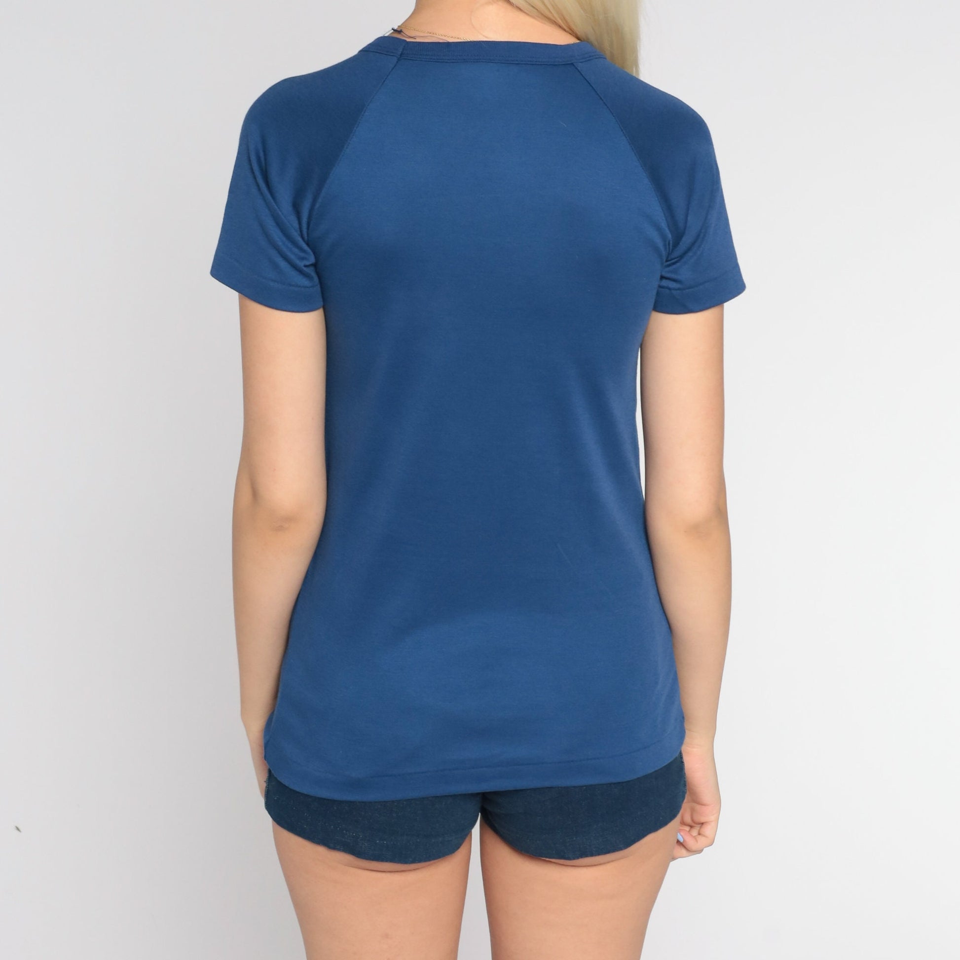 80s Australia Graphic V-Neck Raglan T-Shirt Navy Single Stitch Extra Small XS