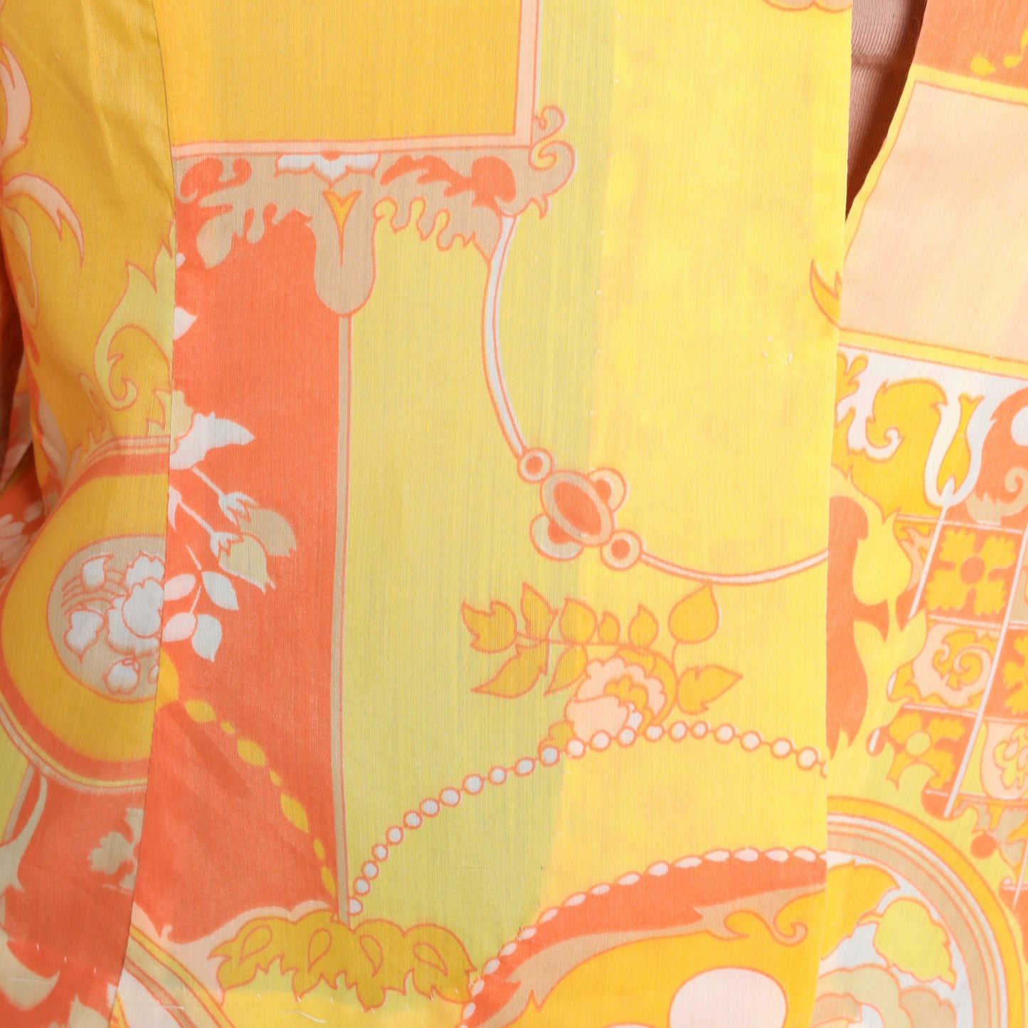 70s Floral Blazer Yellow Orange Flower Print 3/4 Sleeve Jacket Medium M