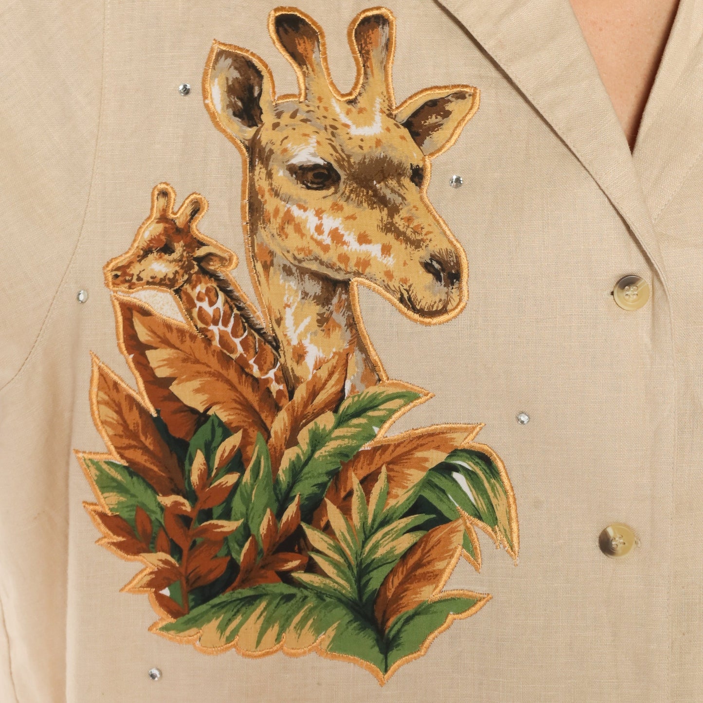 00s Cracker Factory Safari Animal Button Up Shirt Zebra Giraffe Tan Large L