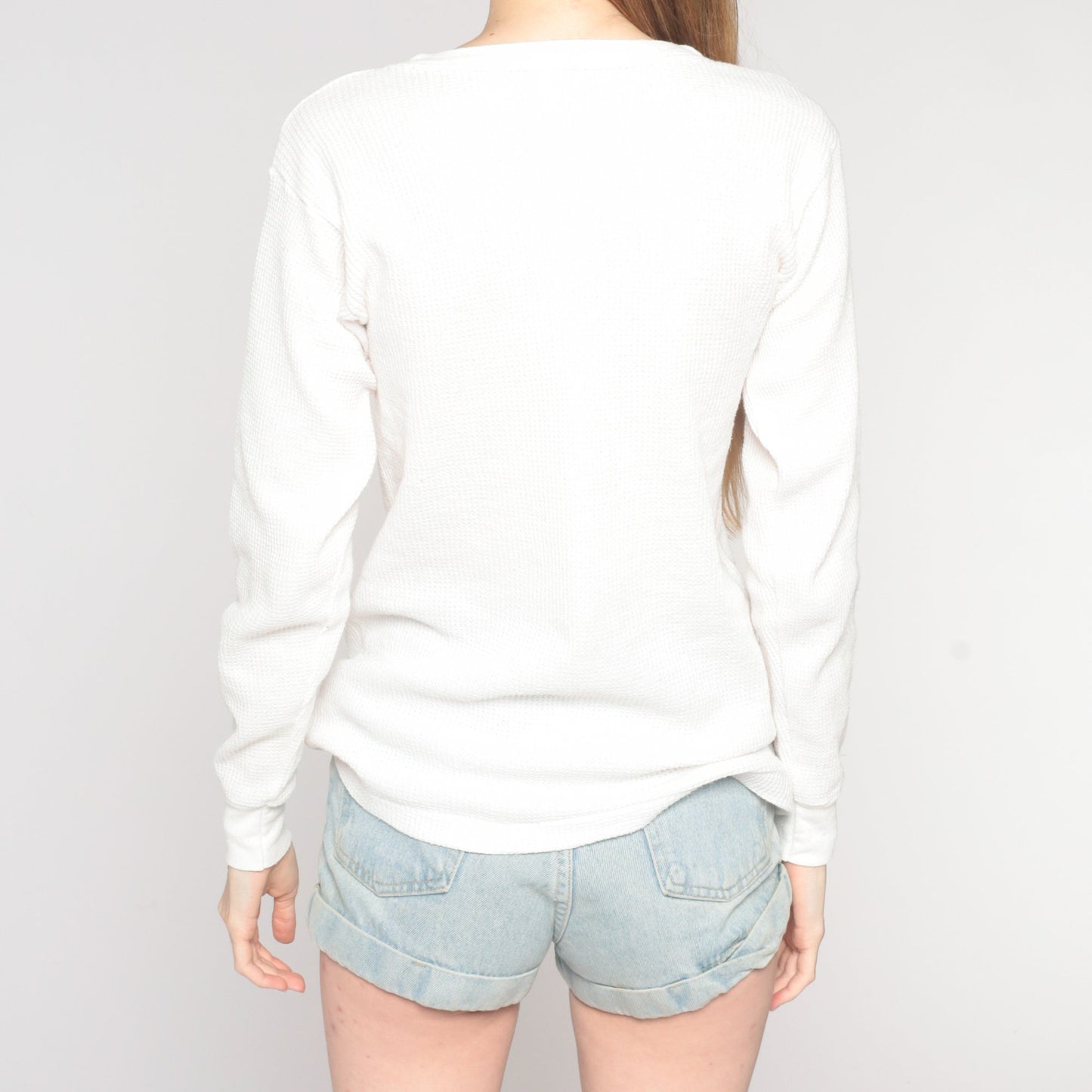 80s White Thermal Waffle Knit Long Sleeve Undershirt Large L