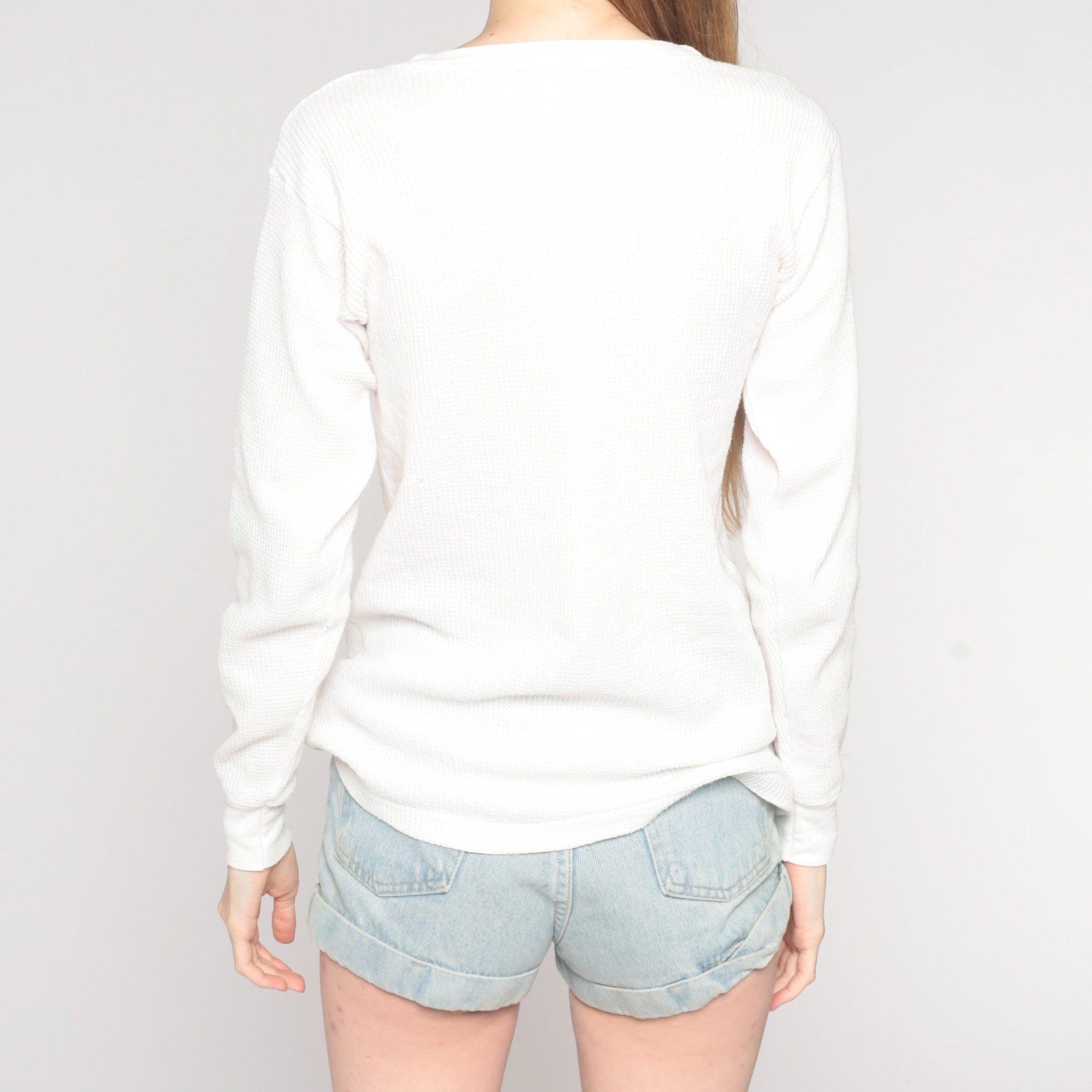 80s White Thermal Waffle Knit Long Sleeve Undershirt Large L