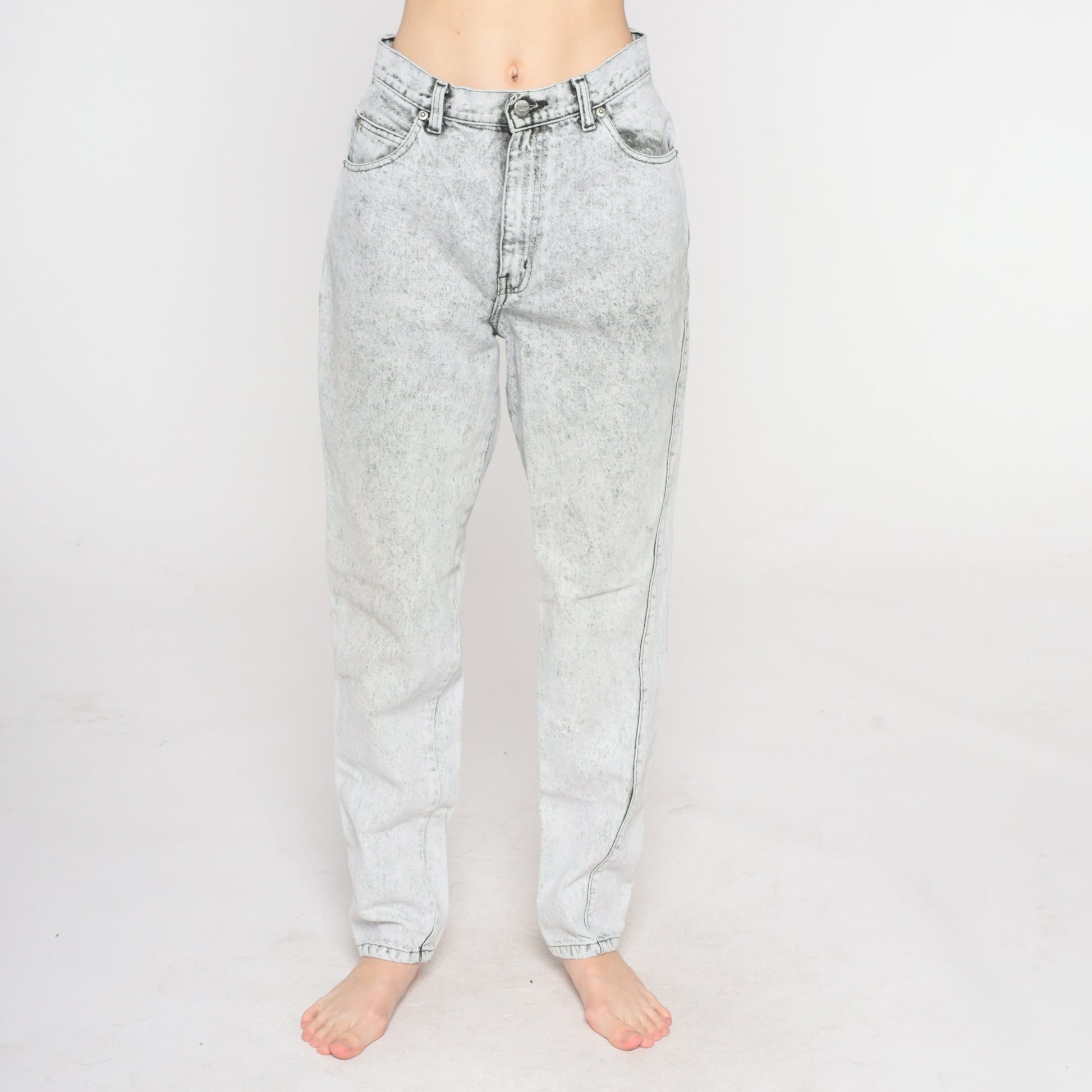 80s Sasson Acid Wash Mom Jeans Grey Denim High Rise Tapered Small S