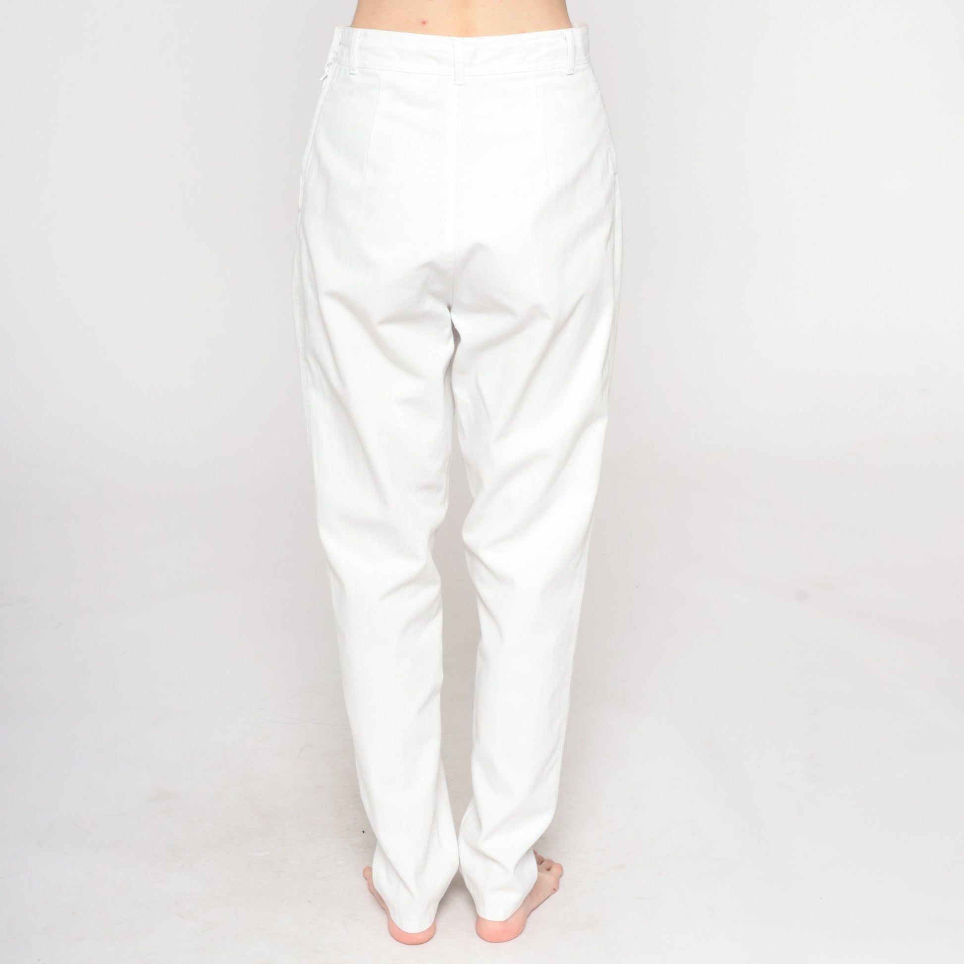 90s White High-Waisted Tapered Trousers Side Button Extra Small