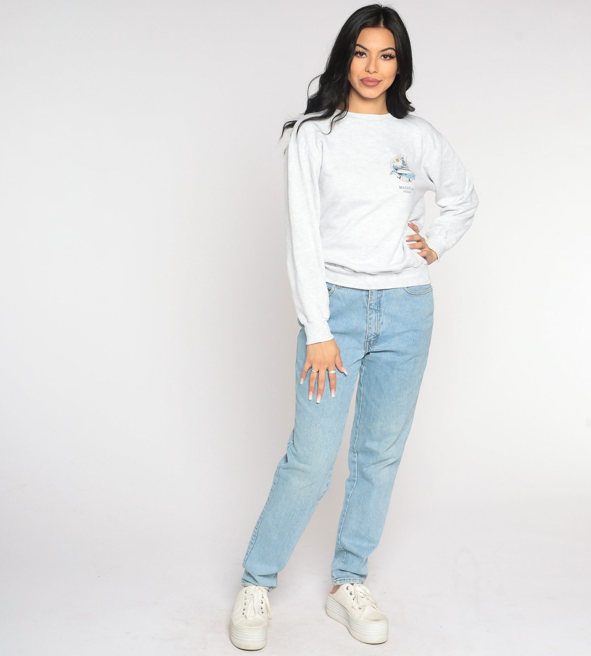 90s Mazatlan Mexico Fishing Sweatshirt Grey Crewneck Small