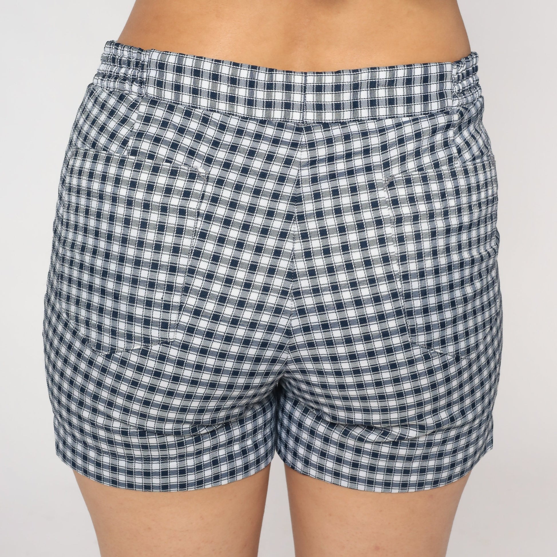 70s Blue White Checkered High-Waist Shorts Medium M