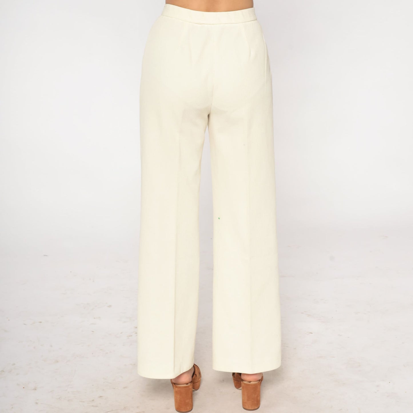 70s Cream High-Waisted Flared Trousers Medium M