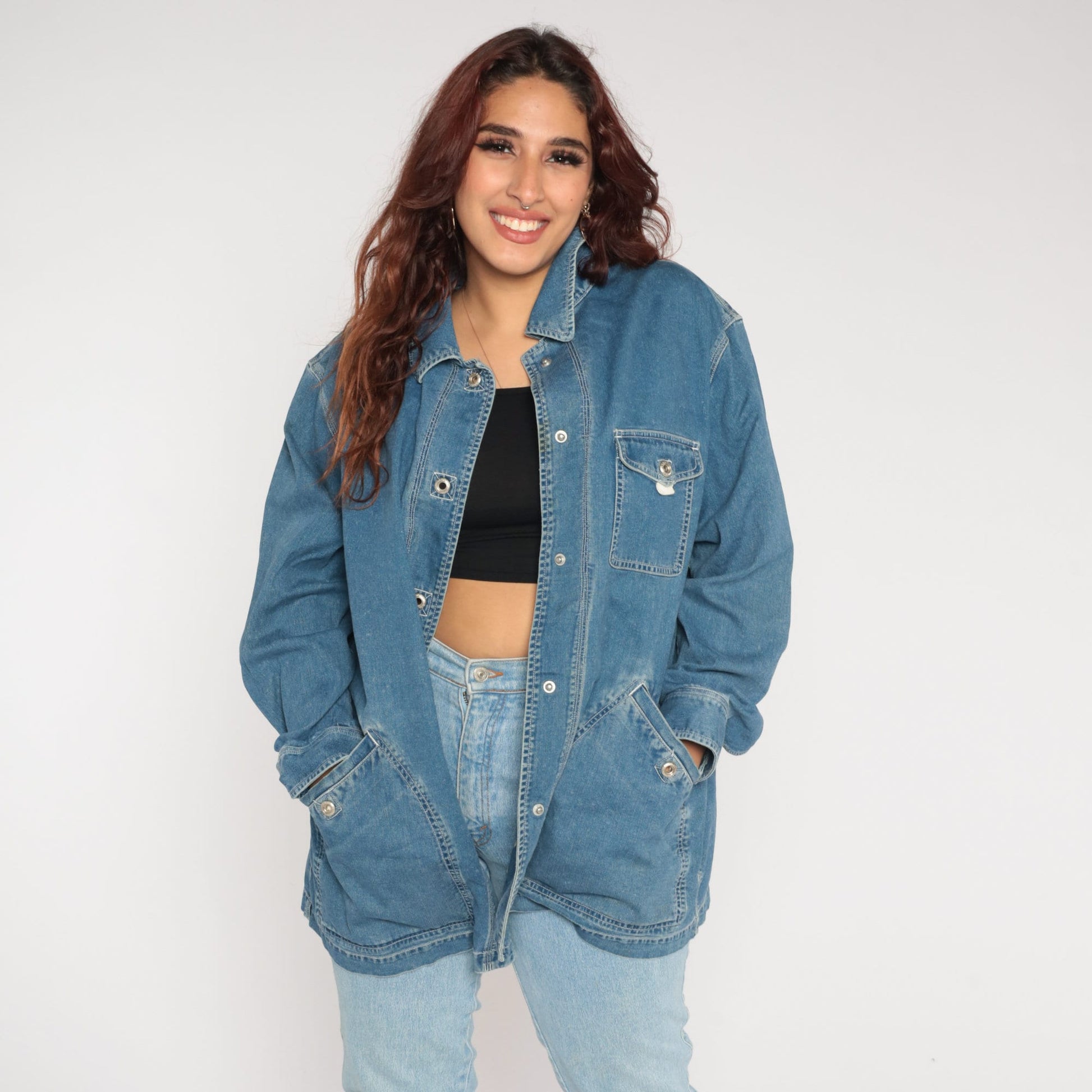 00s Lauren Jeans Co. Blue Denim Snap Jacket Plus Size XXL