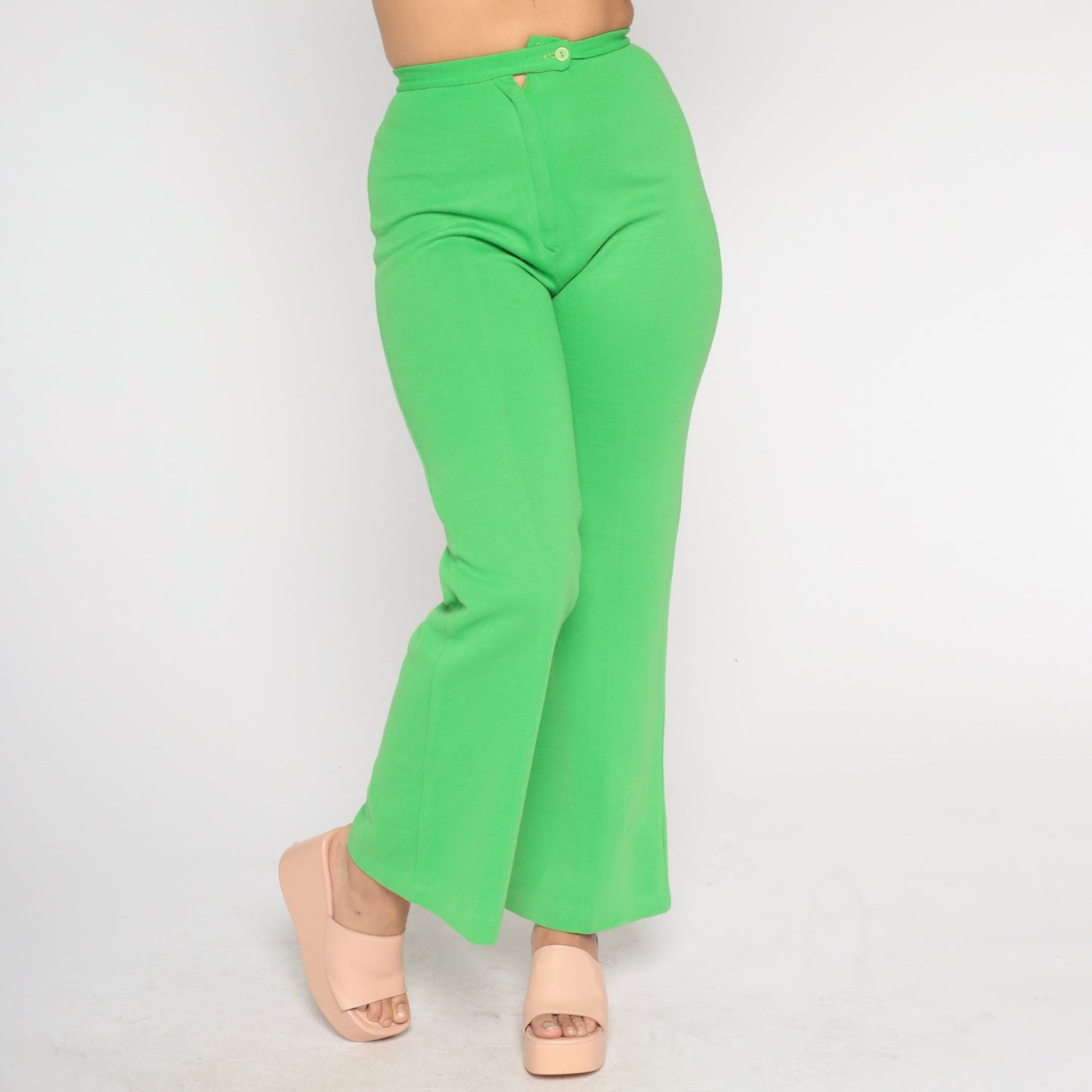 70s Lime Green Bell Bottom Pants High Waist Flared Trousers Small S