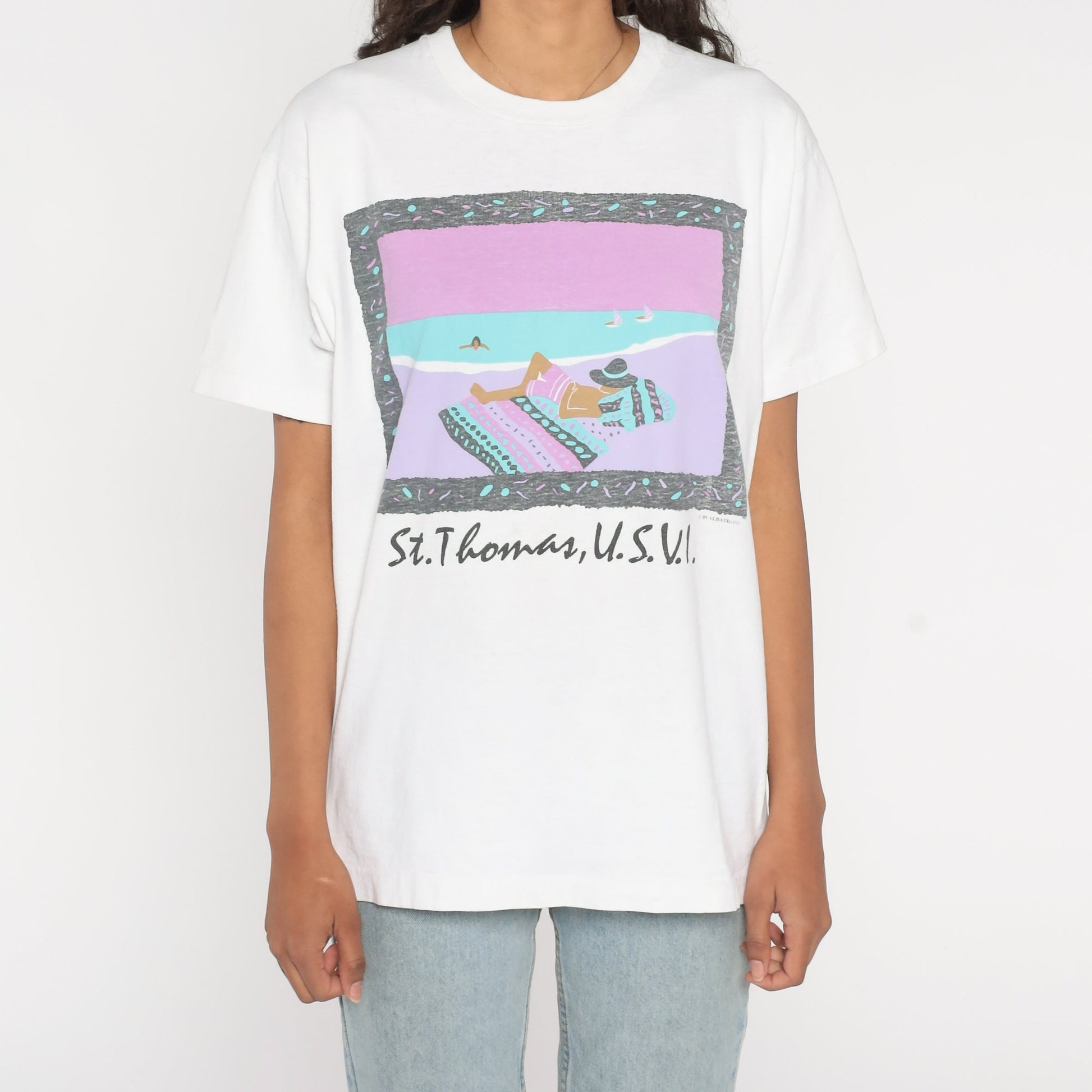 90s St Thomas Virgin Islands Graphic T-Shirt Cotton Beach Tee Medium