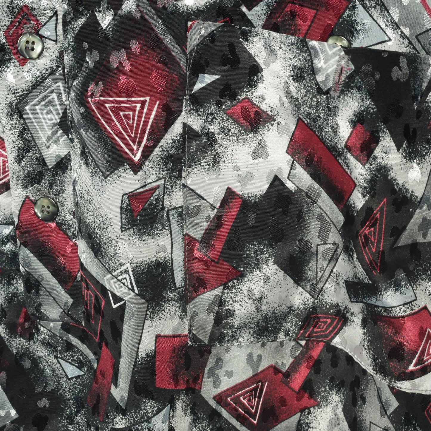 90s Abstract Geometric Polo Shirt Grey Red Collared Short Sleeve Extra Large XL