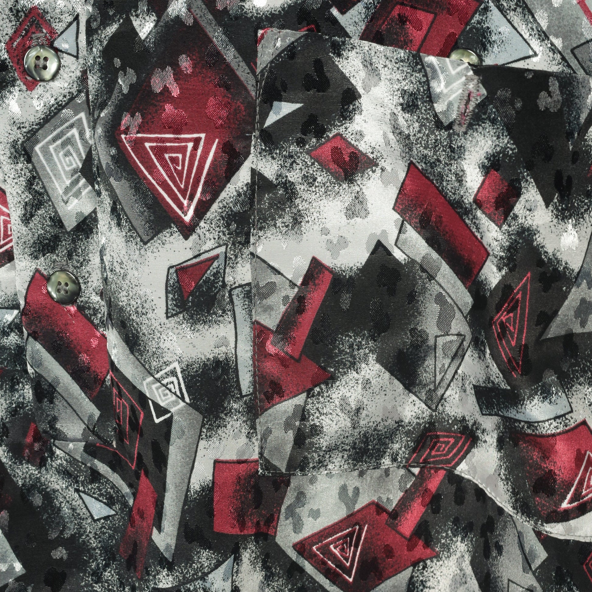90s Abstract Geometric Polo Shirt Grey Red Collared Short Sleeve Extra Large XL